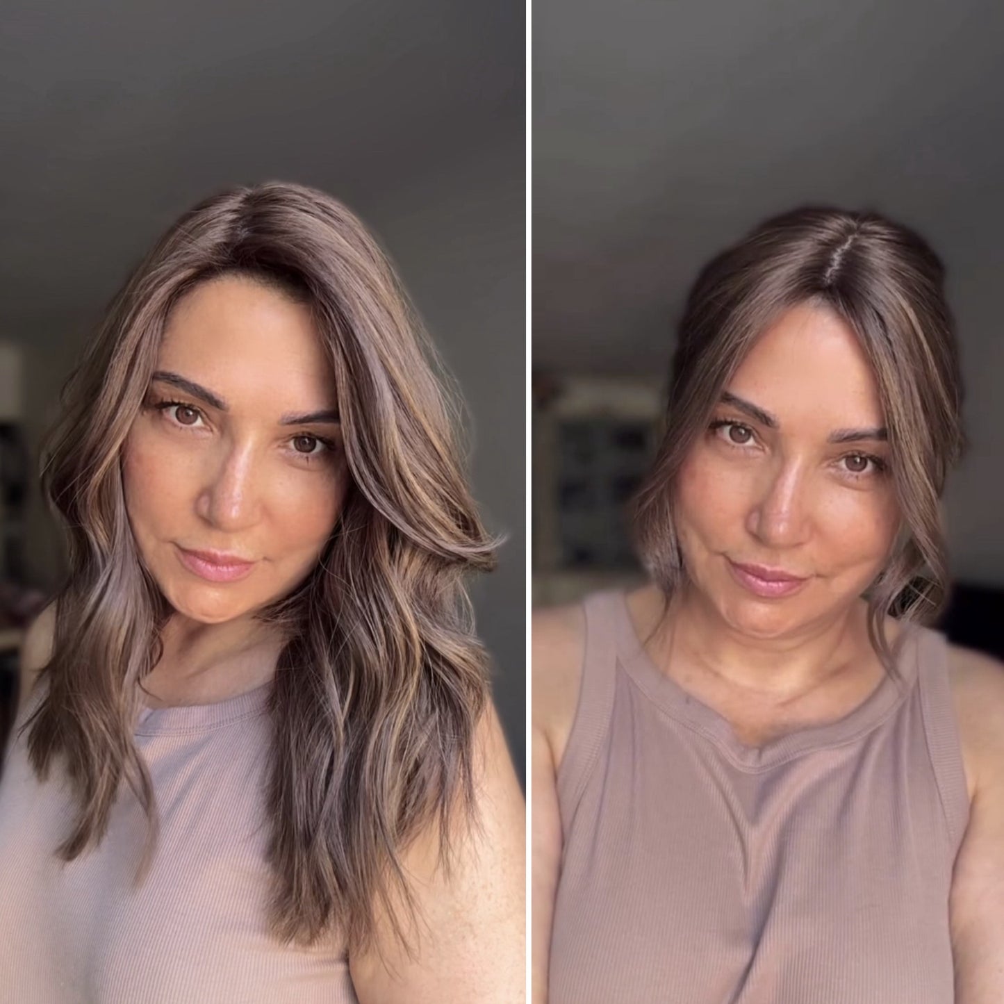 FEATHERLITE MEDUIM/LIGHT BROWN ASHY BALAYAGE TOPPER
