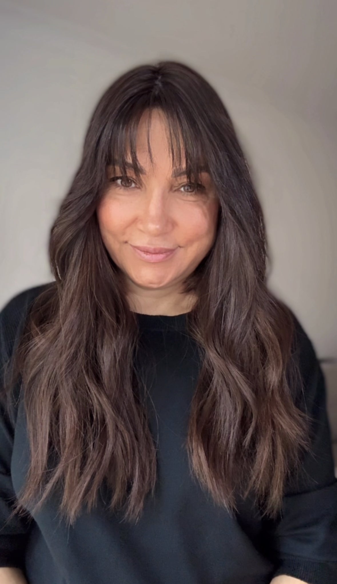 FEATHERLITE VIRGIN BROWN TOPPER WITH SUBTLE CARAMEL BALAYAGE