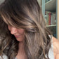 DARK BROWN/SOFT BLACK VIRGIN TOPPER WITH ASHY RIBBON BALAYAGE