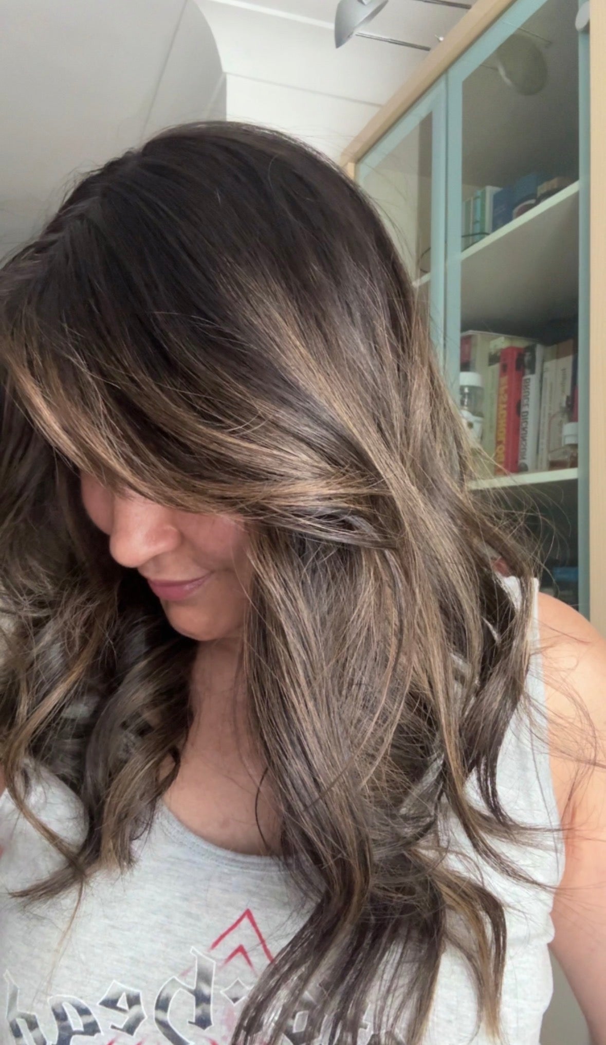 DARK BROWN/SOFT BLACK VIRGIN TOPPER WITH ASHY RIBBON BALAYAGE