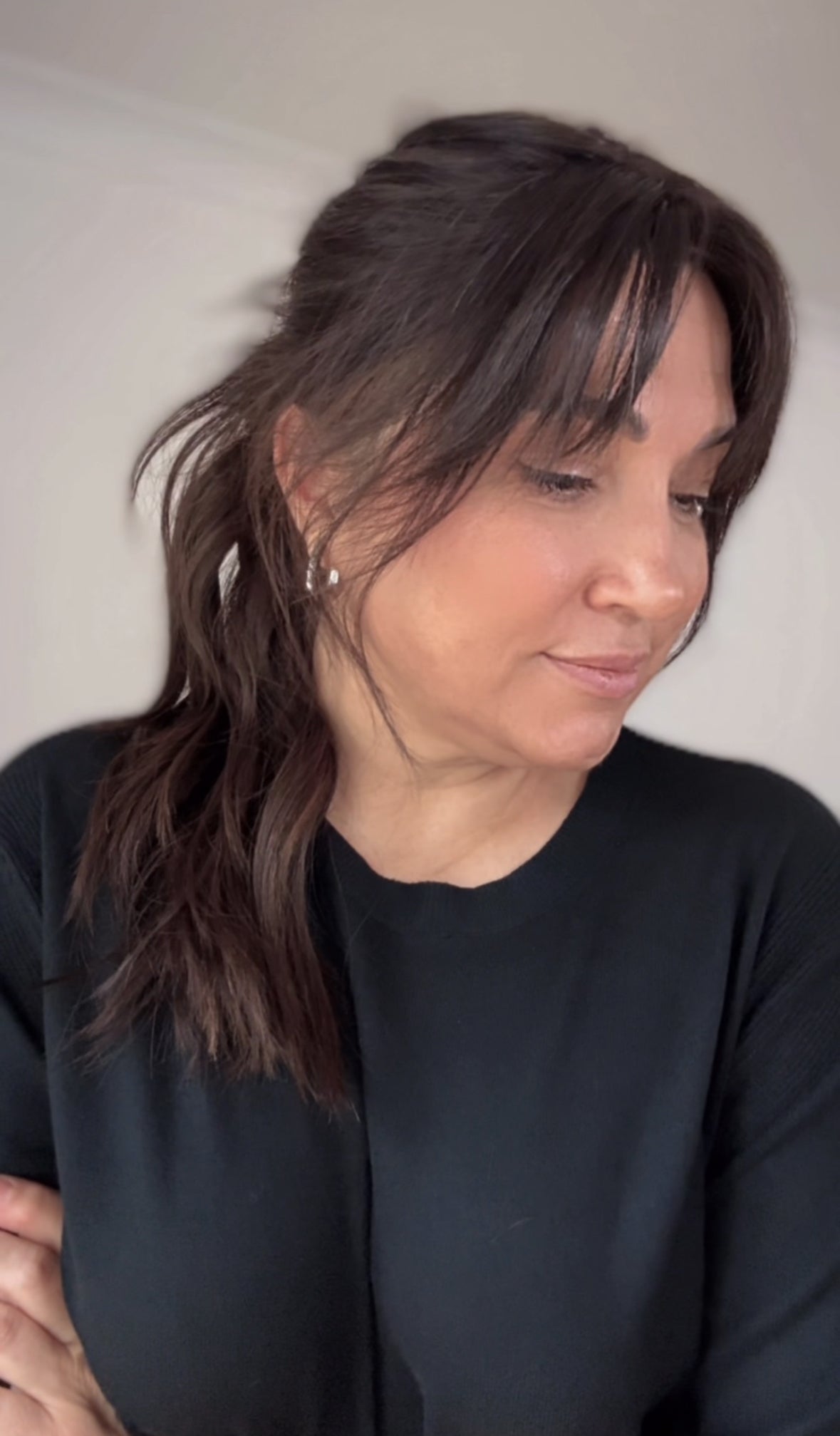 FEATHERLITE VIRGIN BROWN TOPPER WITH SUBTLE CARAMEL BALAYAGE