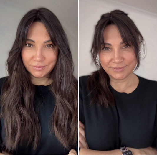 FEATHERLITE VIRGIN BROWN TOPPER WITH SUBTLE CARAMEL BALAYAGE