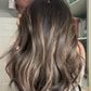 DARK BROWN/SOFT BLACK VIRGIN TOPPER WITH ASHY RIBBON BALAYAGE