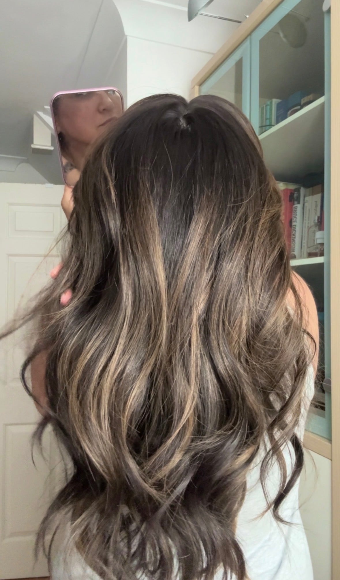 DARK BROWN/SOFT BLACK VIRGIN TOPPER WITH ASHY RIBBON BALAYAGE