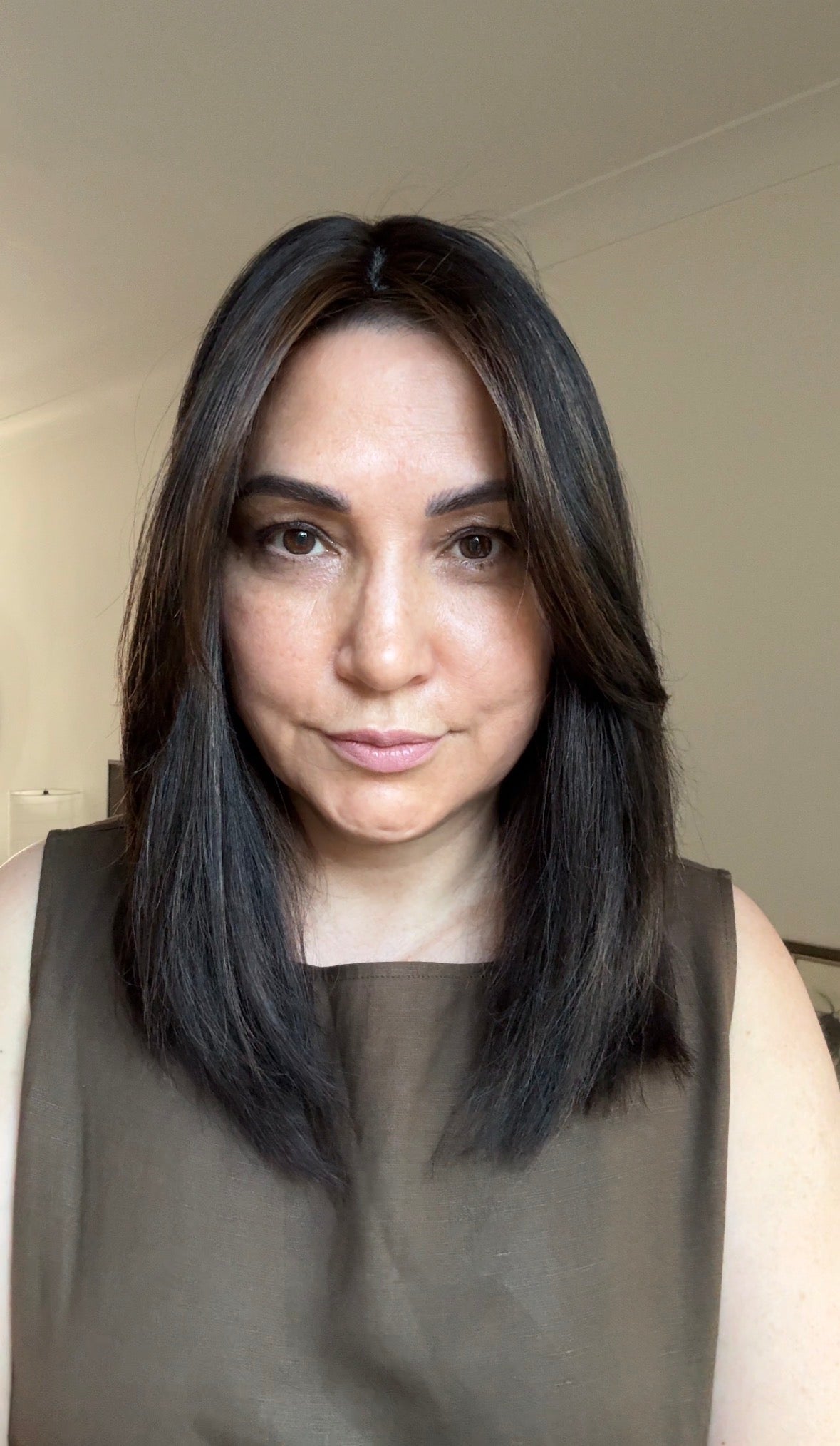 VIRGIN BASE DARK BROWN TOPPER WITH SOFT CARAMEL BALAYAGE