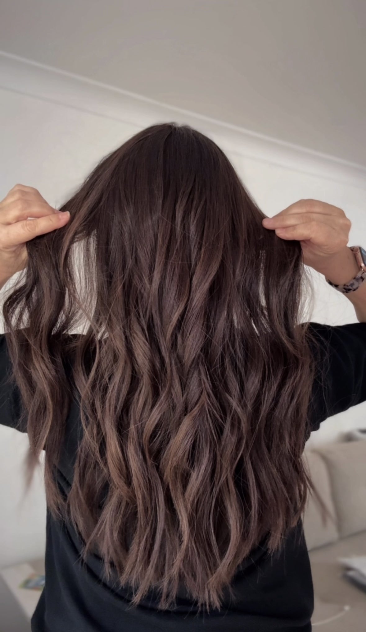 FEATHERLITE VIRGIN BROWN TOPPER WITH SUBTLE CARAMEL BALAYAGE