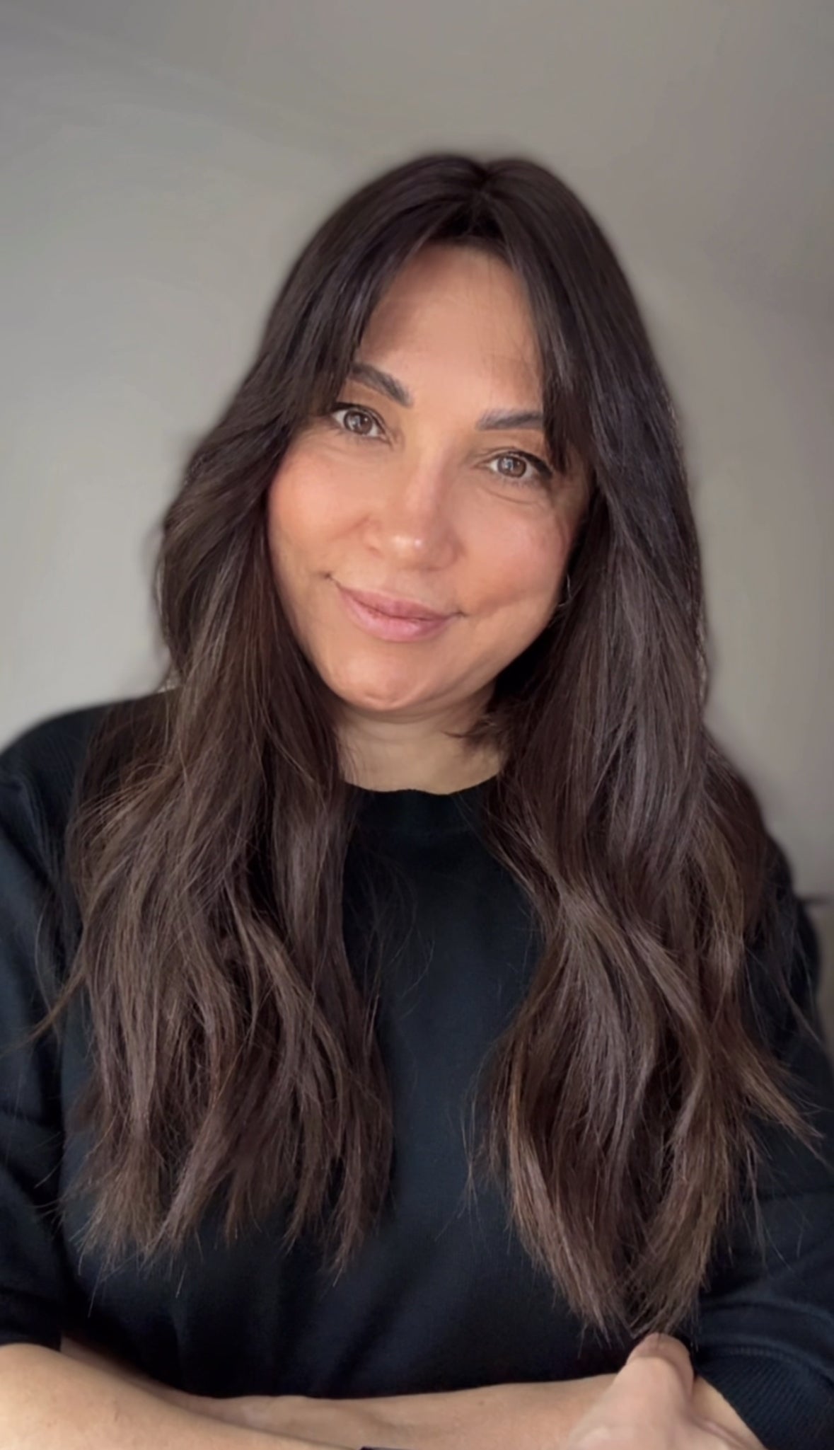 FEATHERLITE VIRGIN BROWN TOPPER WITH SUBTLE CARAMEL BALAYAGE