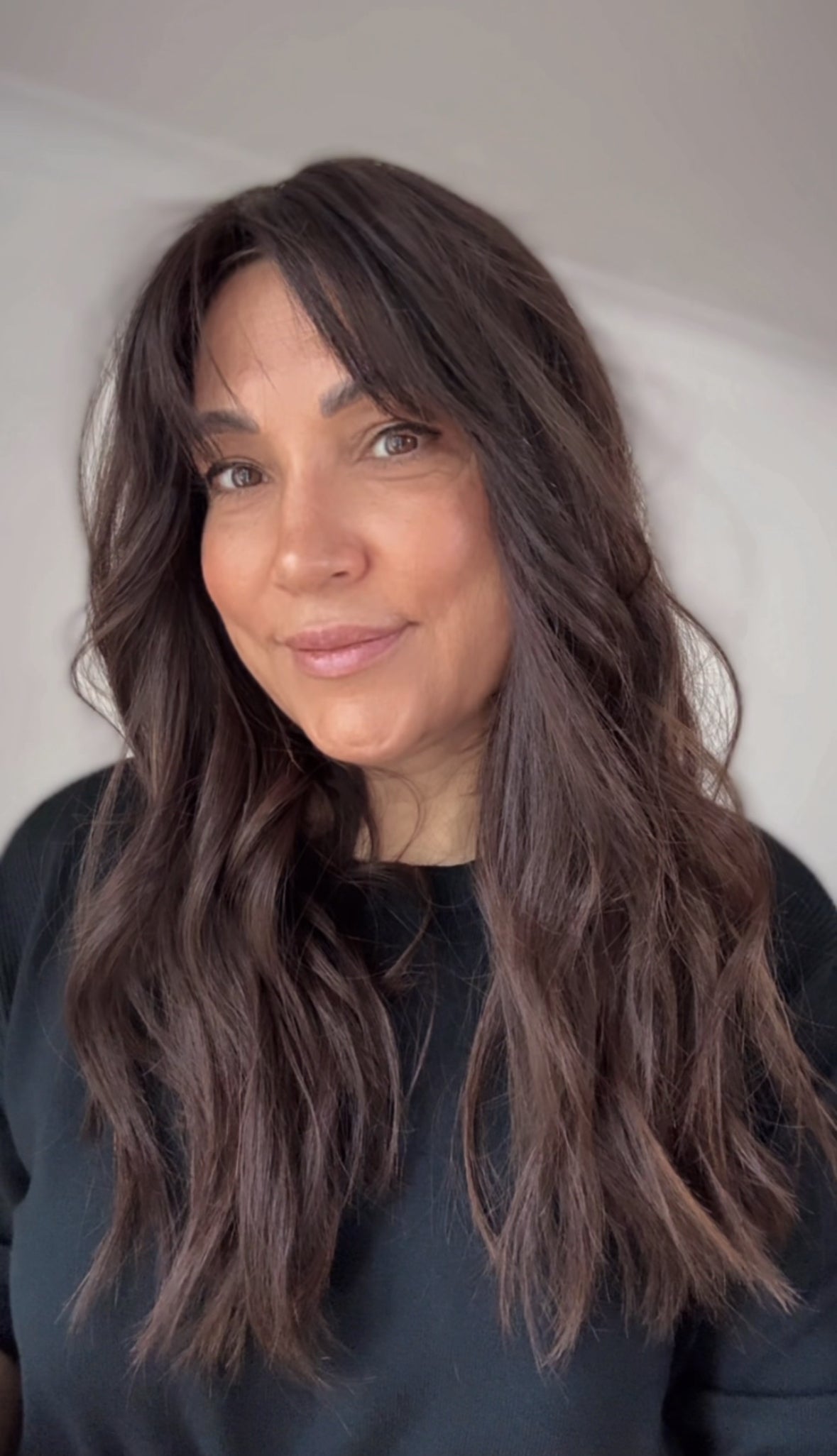FEATHERLITE VIRGIN BROWN TOPPER WITH SUBTLE CARAMEL BALAYAGE
