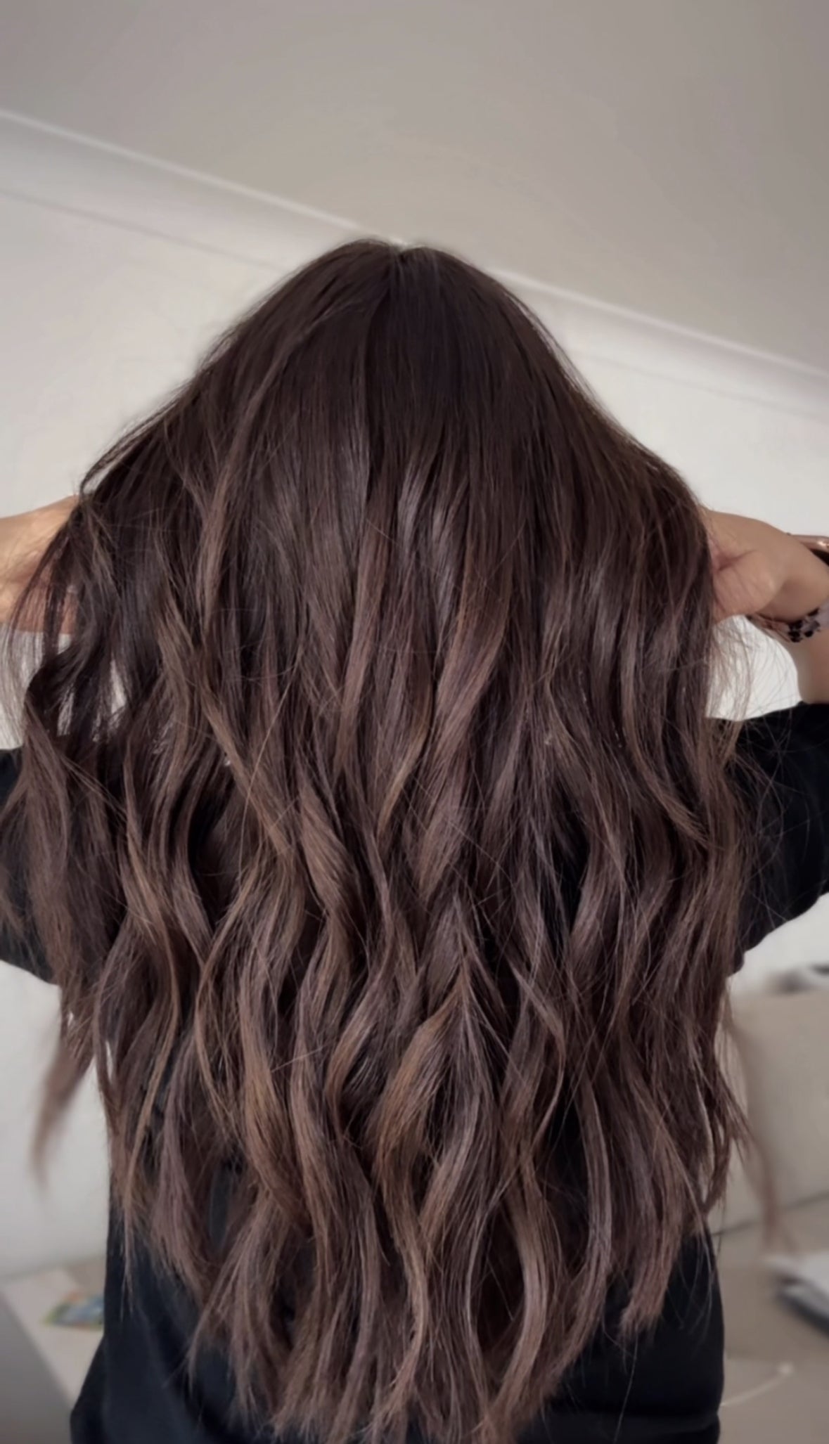 FEATHERLITE VIRGIN BROWN TOPPER WITH SUBTLE CARAMEL BALAYAGE