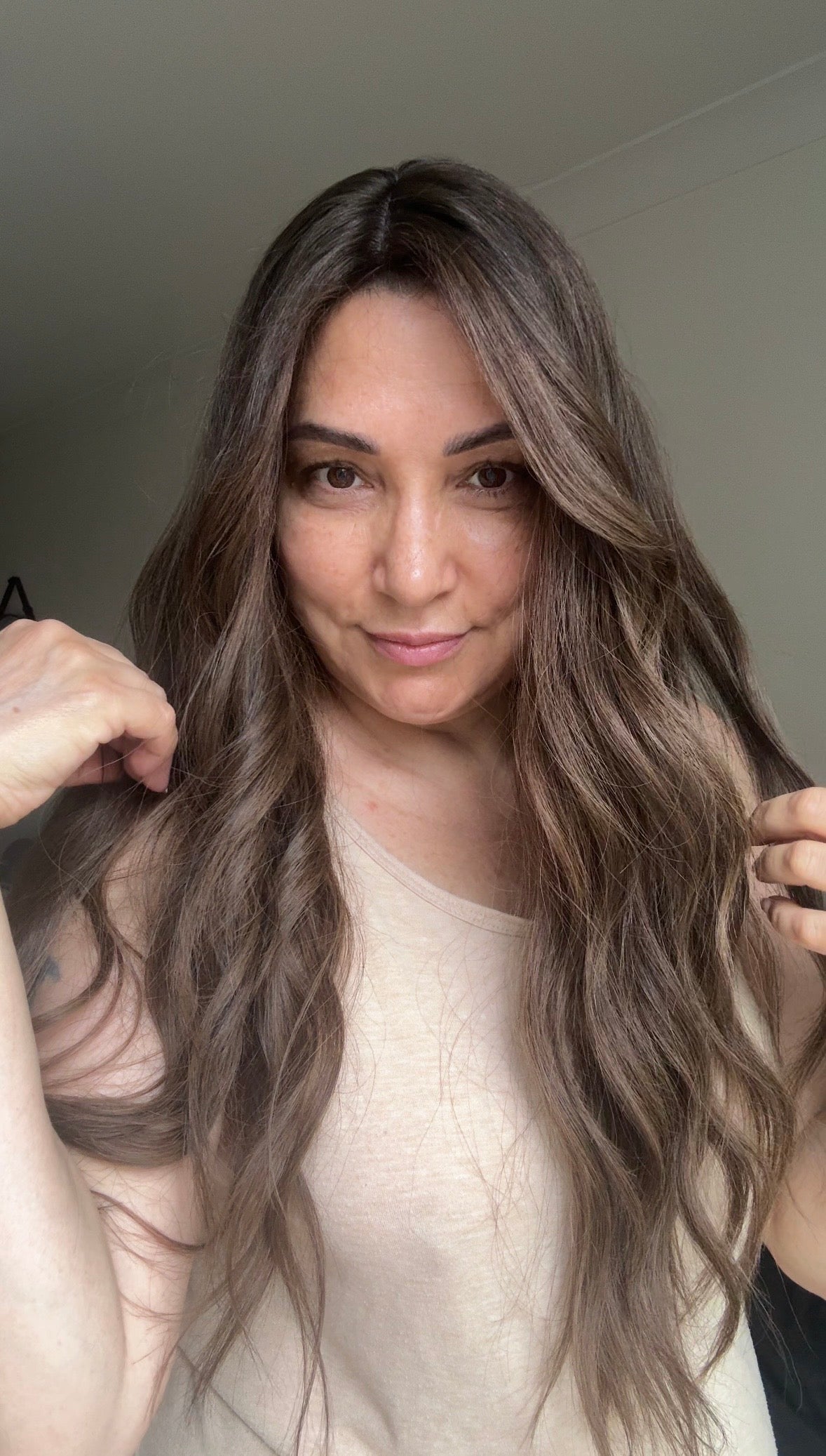 LIGHT BROWN TOPPER WITH SOFT SUBTLE CARAMEL BALAYAGE
