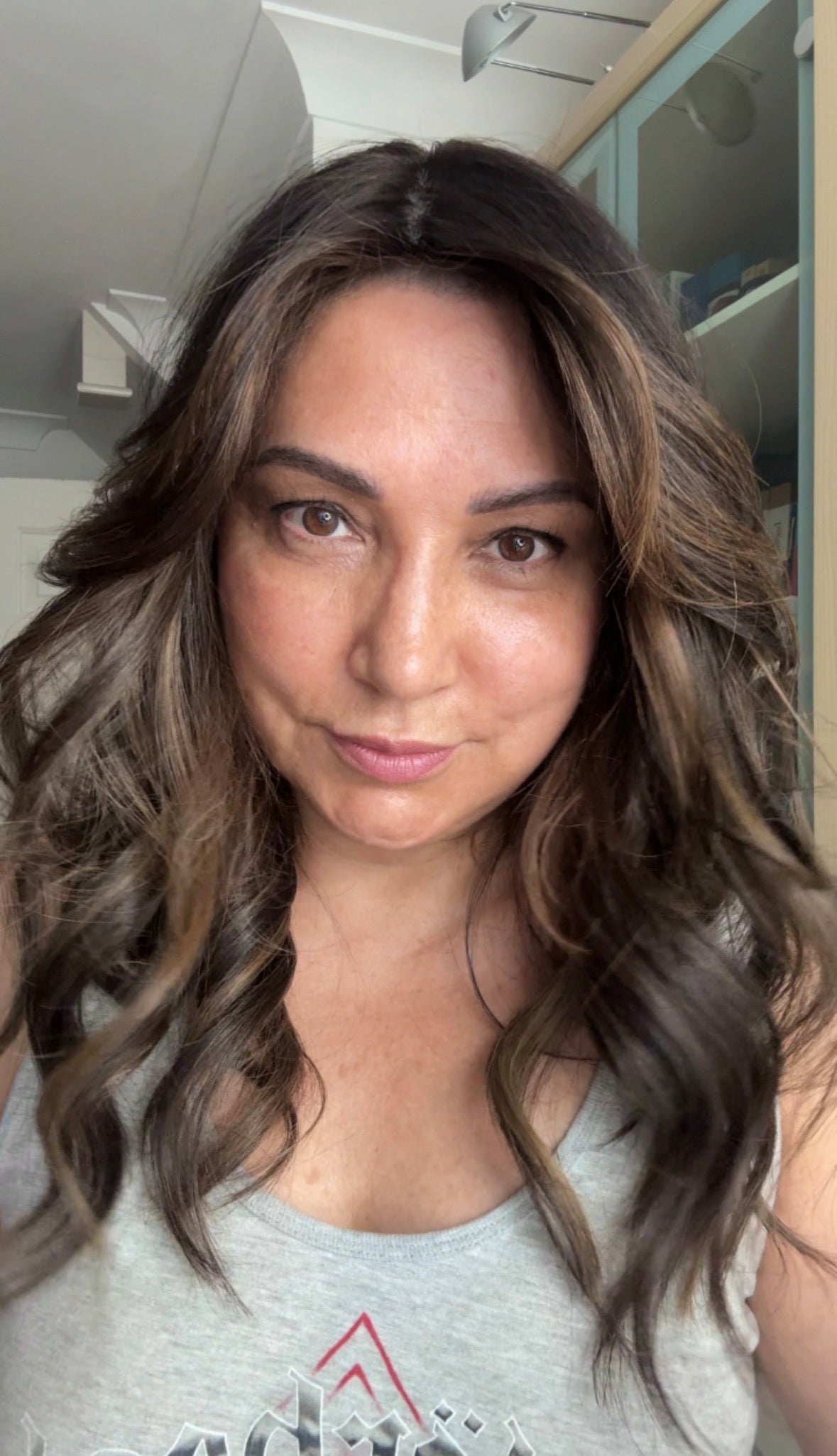 DARK BROWN/SOFT BLACK VIRGIN TOPPER WITH ASHY RIBBON BALAYAGE
