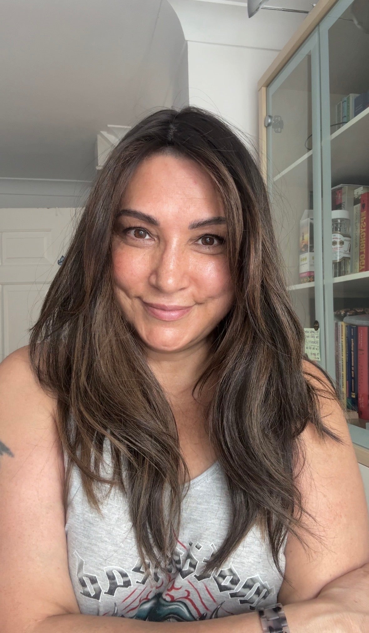 DARK BEOWN/SOFT BLACK VIRGIN TOPPER WITH ASHY RIBBON BALAYAGE