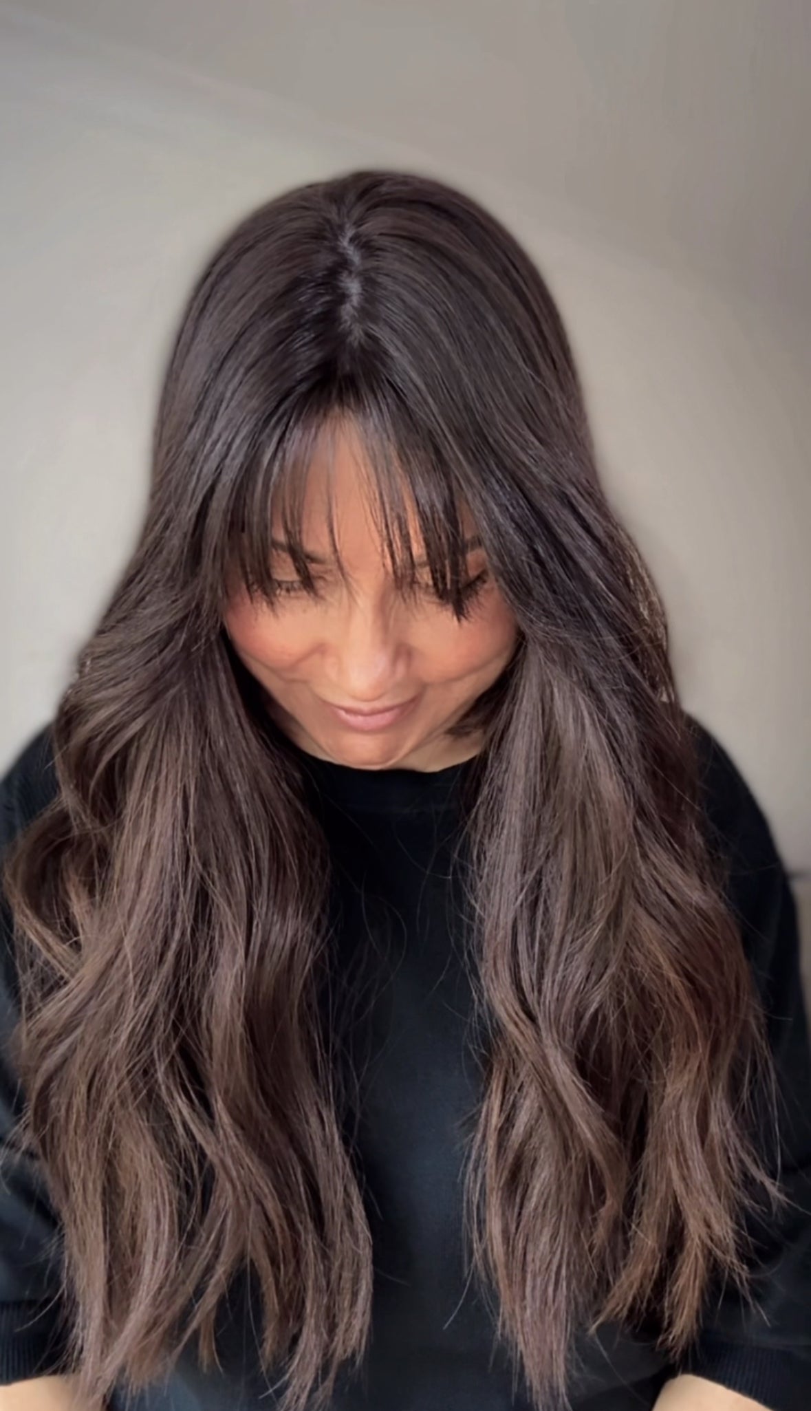 FEATHERLITE VIRGIN BROWN TOPPER WITH SUBTLE CARAMEL BALAYAGE
