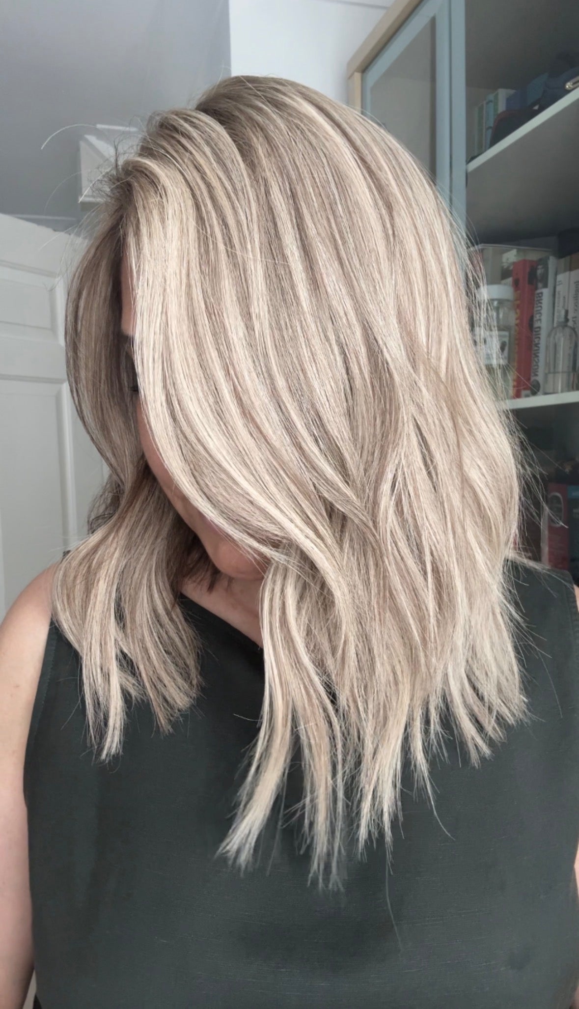 ASH BLONDE TOPPER WITH SUBTLE SOFT ROOT SHADOW