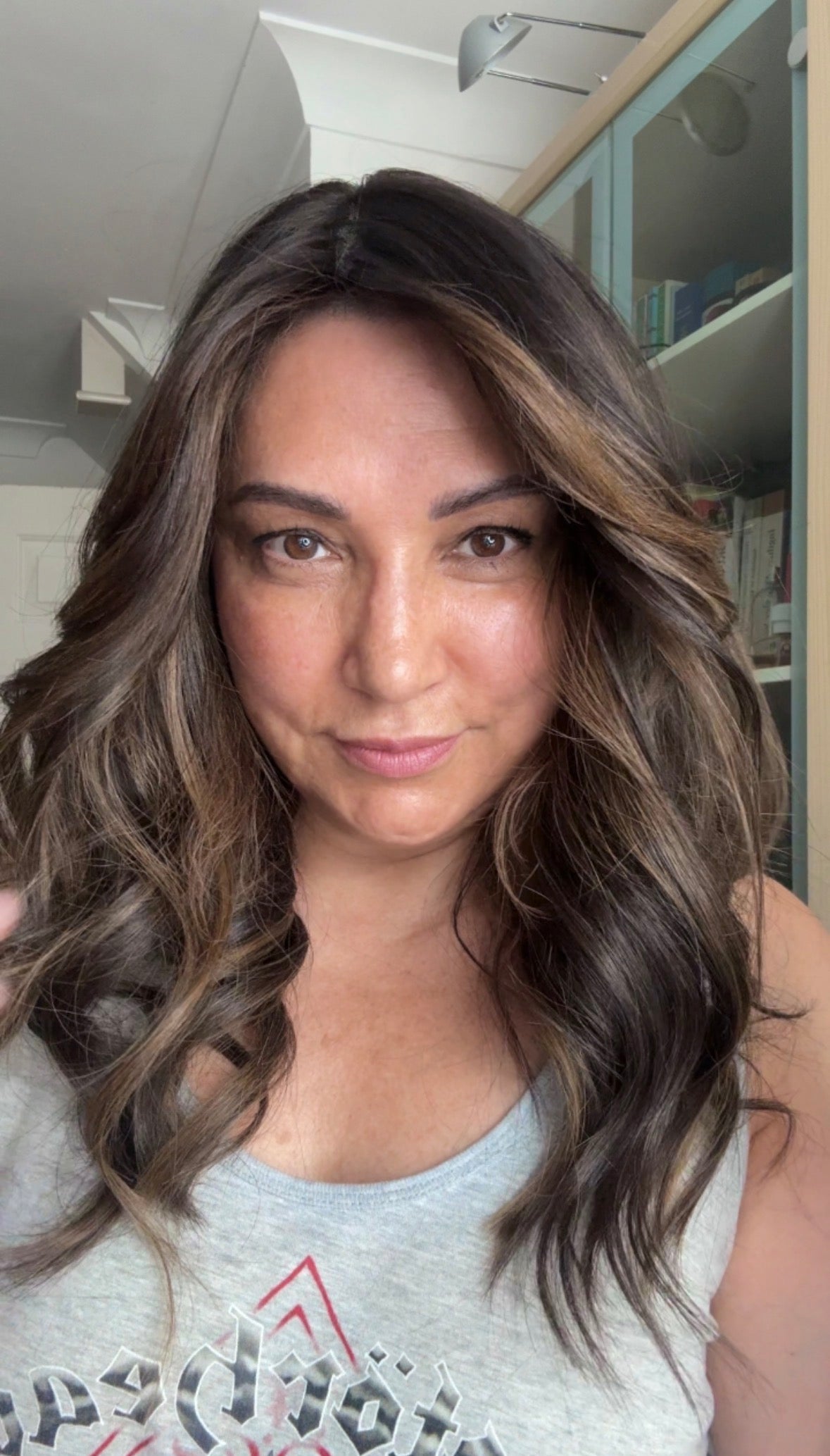 DARK BROWN/SOFT BLACK VIRGIN TOPPER WITH ASHY RIBBON BALAYAGE