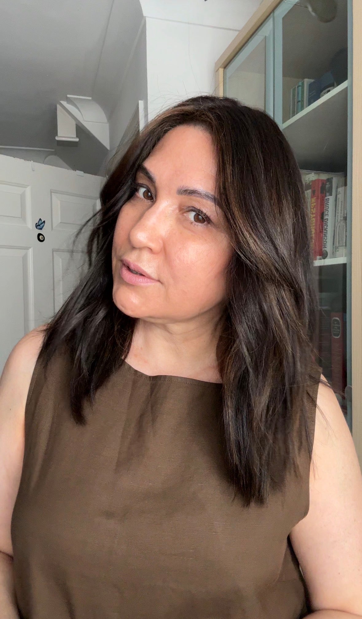VIRGIN BASE DARK BROWN TOPPER WITH SOFT CARAMEL BALAYAGE