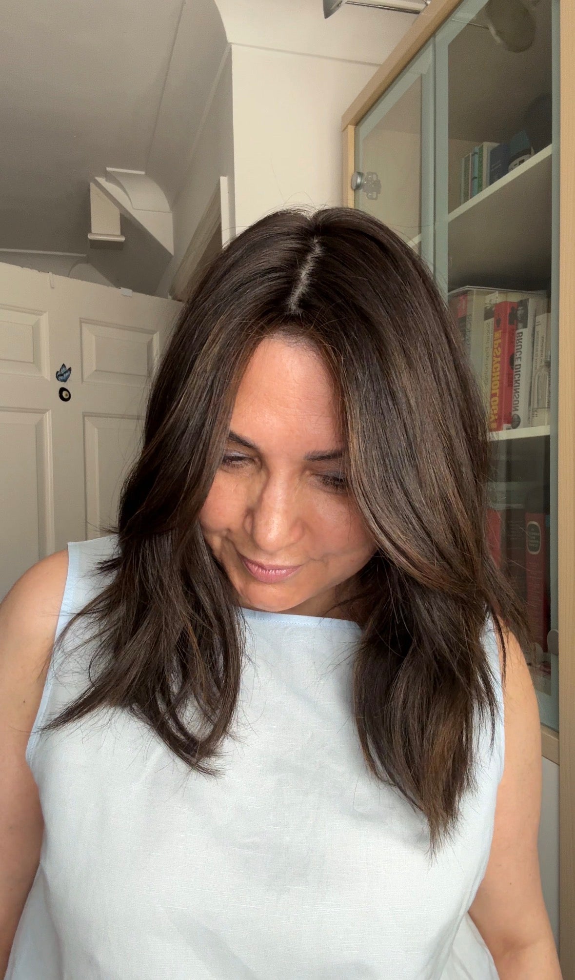 VIRGIN BASE DARK BROWN TOPPER WITH SOFT CARAMEL BALAYAGE