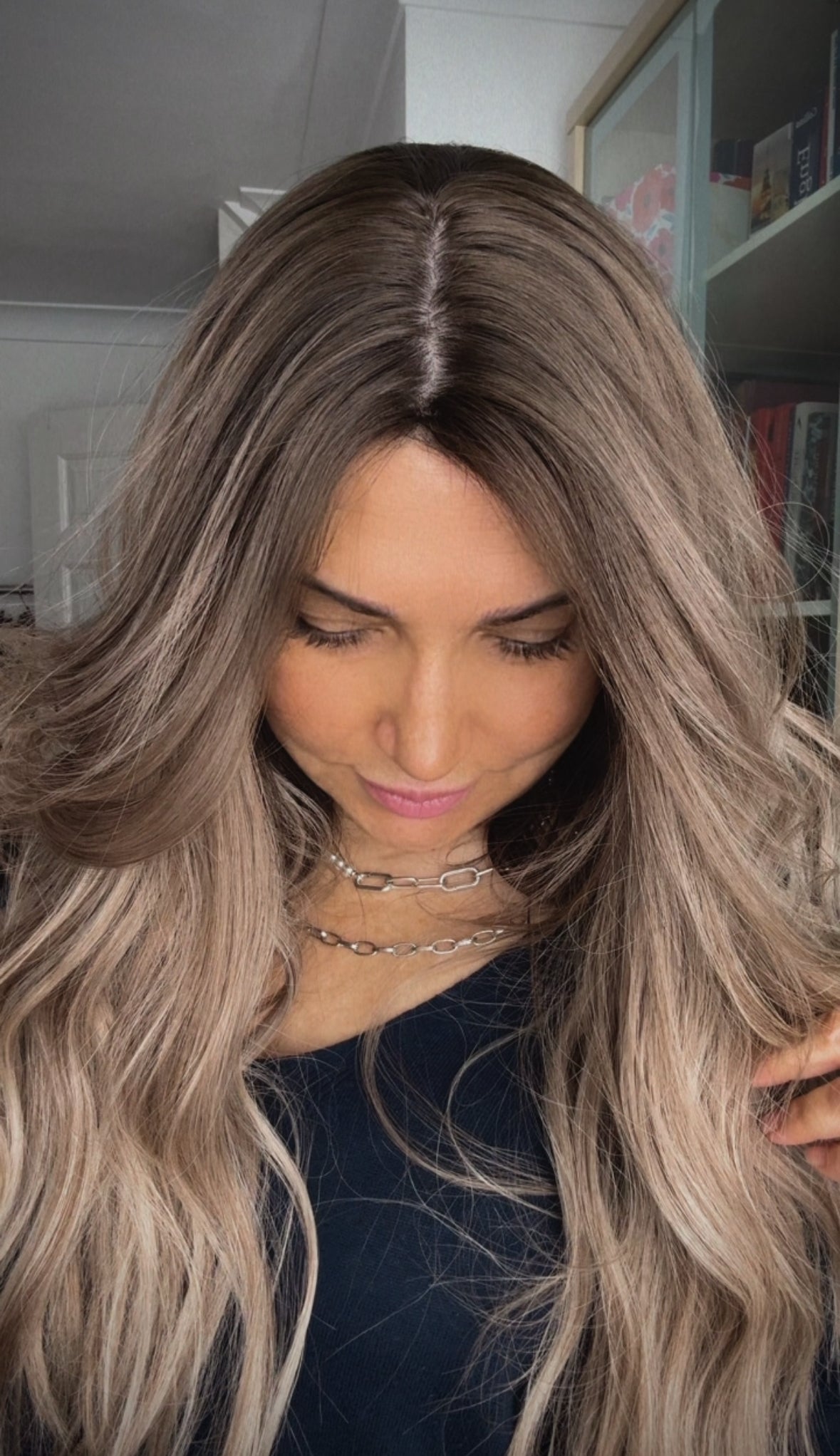 FEATHERLITE ASHY BLONDE TOPPER WITH DARK ROOT/ 2-4 WEEKS PREPARATION TIME