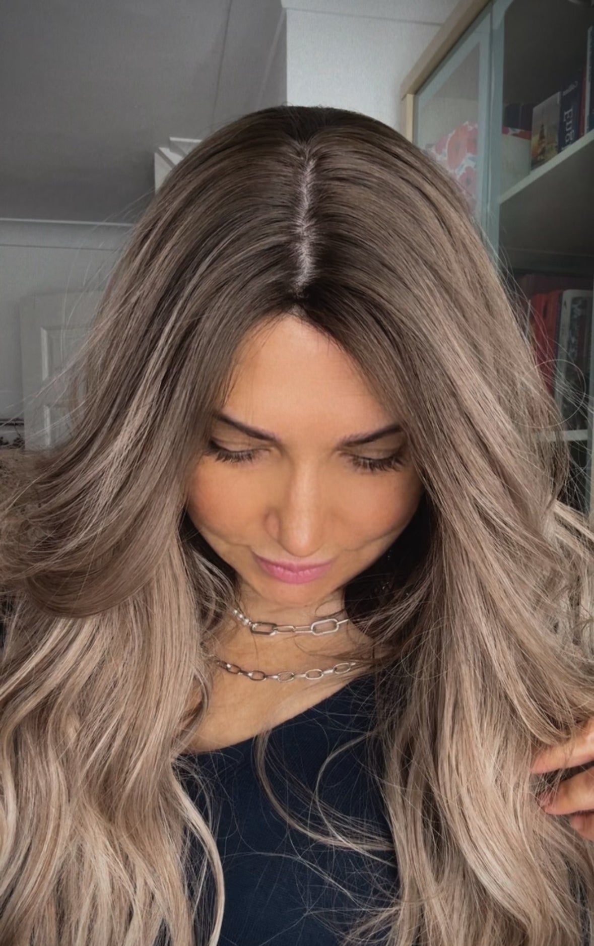 FEATHERLITE ASHY BLONDE TOPPER WITH DARK ROOT/ 2-4 WEEKS PREPARATION TIME