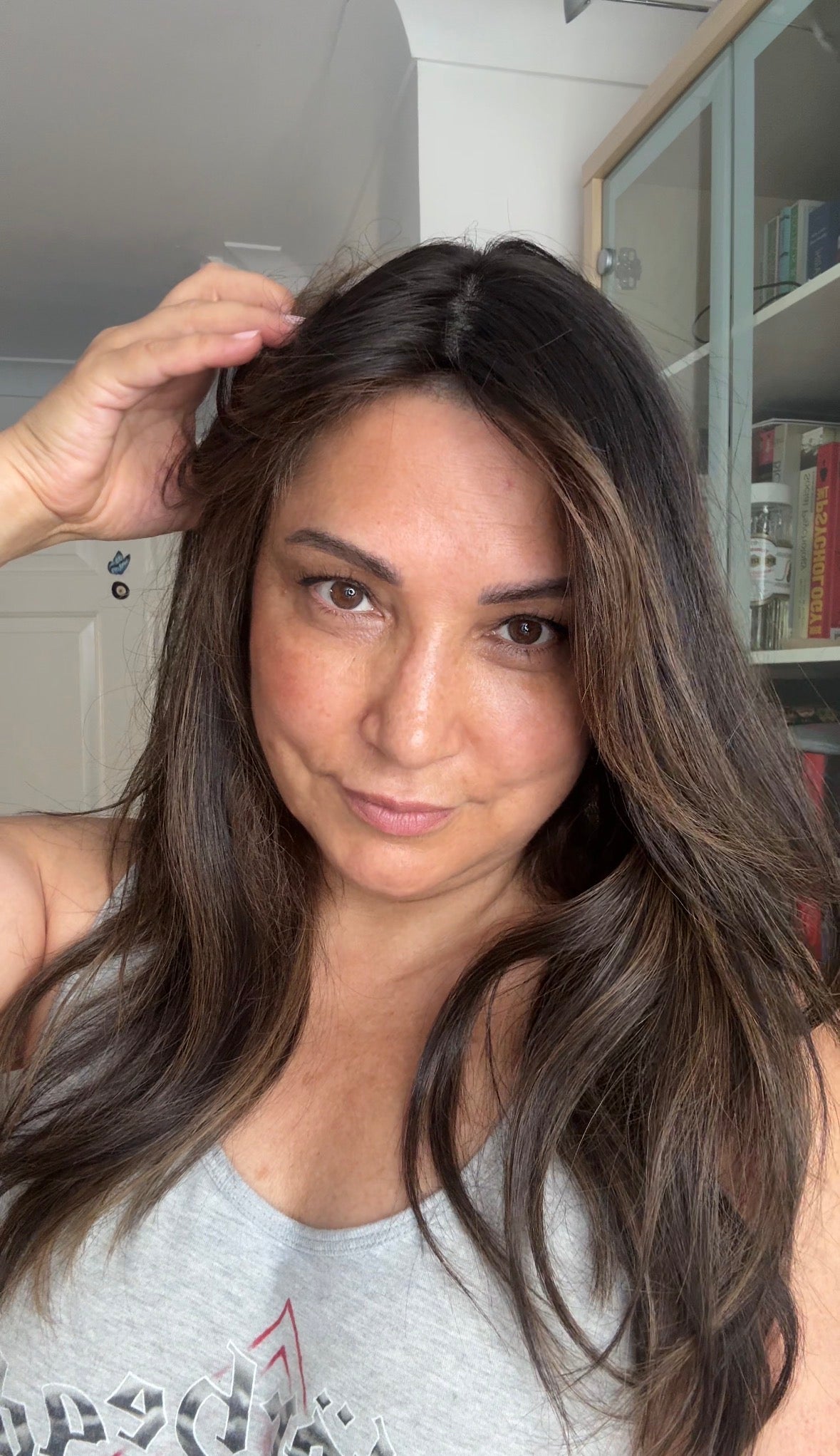 DARK BEOWN/SOFT BLACK VIRGIN TOPPER WITH ASHY RIBBON BALAYAGE