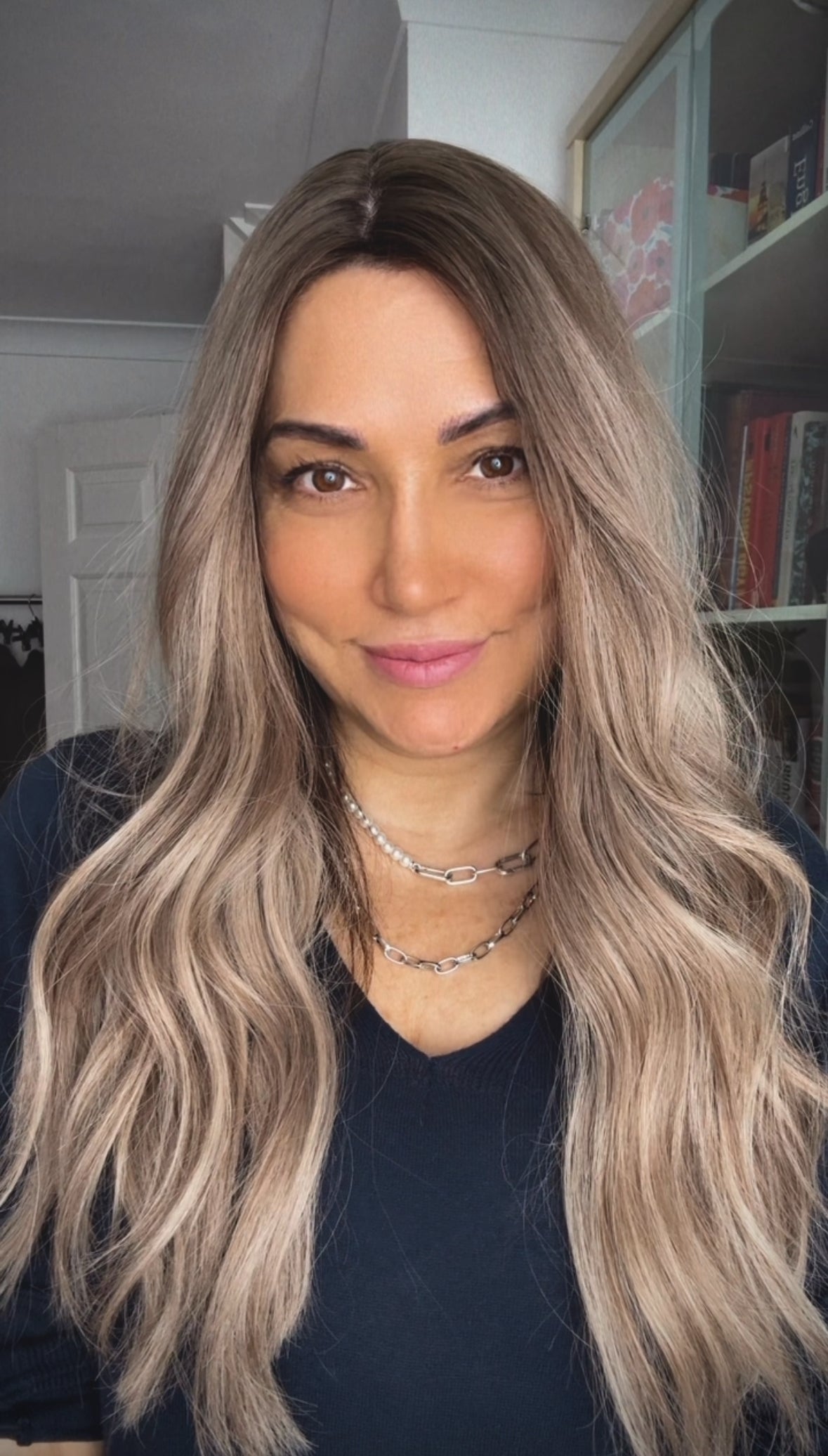 FEATHERLITE ASHY BLONDE TOPPER WITH DARK ROOT/ 2-4 WEEKS PREPARATION TIME