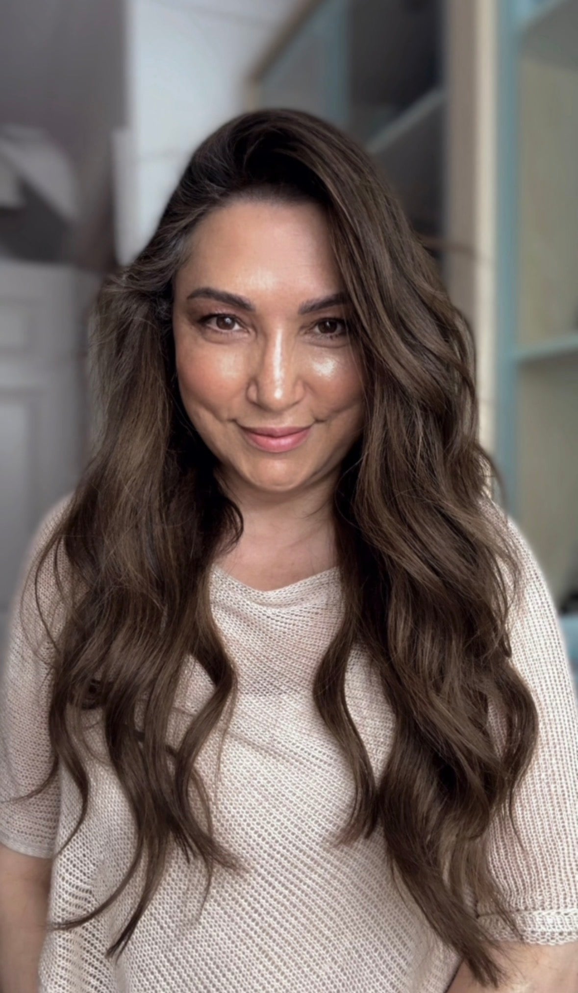 LIGHT BROWN TOPPER WITH SOFT SUBTLE CARAMEL BALAYAGE