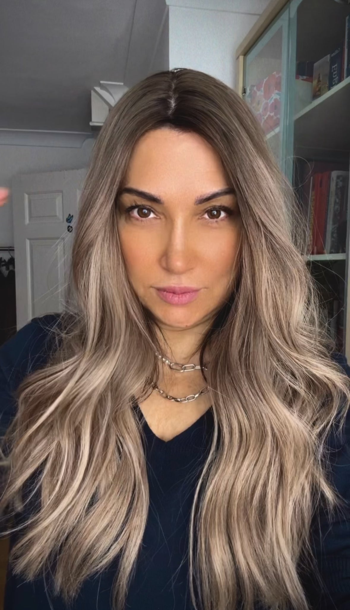 FEATHERLITE ASHY BLONDE TOPPER WITH DARK ROOT/ 2-4 WEEKS PREPARATION TIME