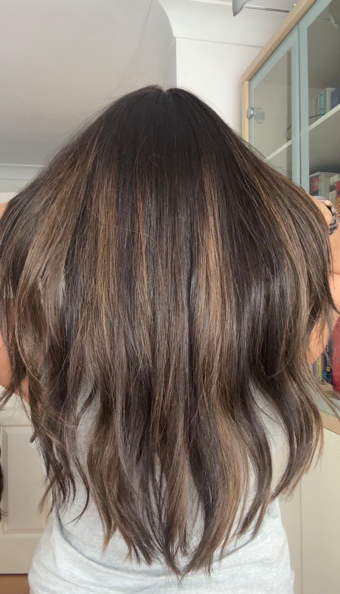 DARK BEOWN/SOFT BLACK VIRGIN TOPPER WITH ASHY RIBBON BALAYAGE