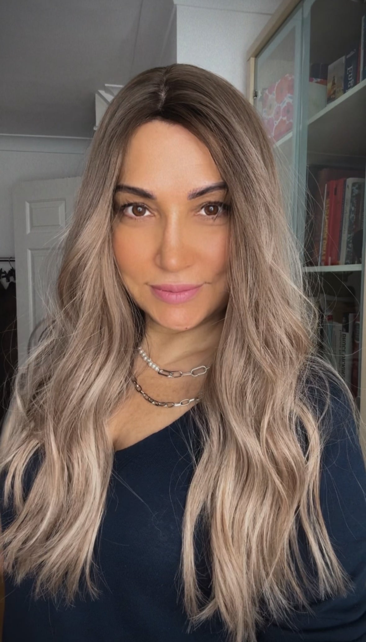 FEATHERLITE ASHY BLONDE TOPPER WITH DARK ROOT/ 2-4 WEEKS PREPARATION TIME