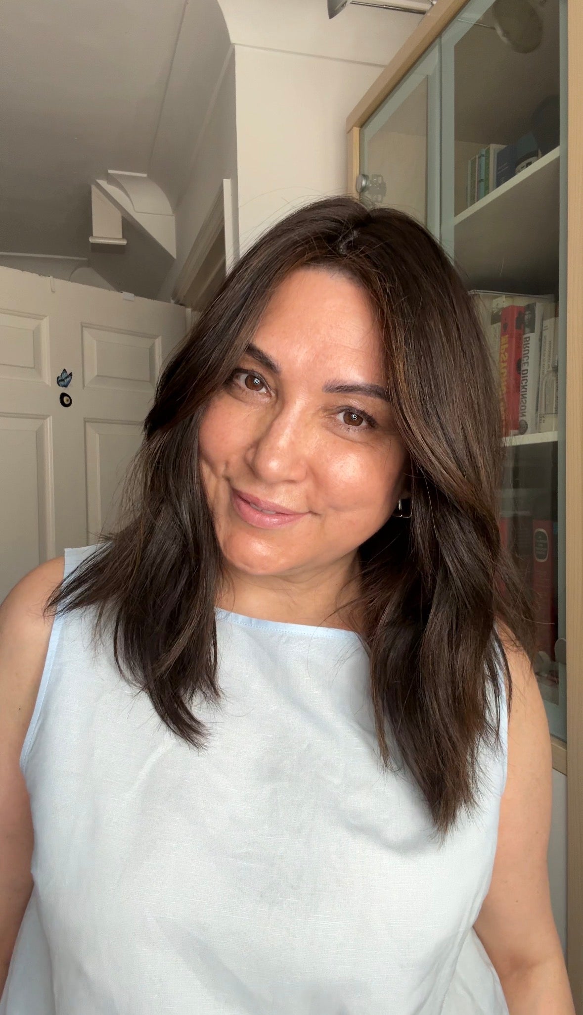 VIRGIN BASE DARK BROWN TOPPER WITH SOFT CARAMEL BALAYAGE