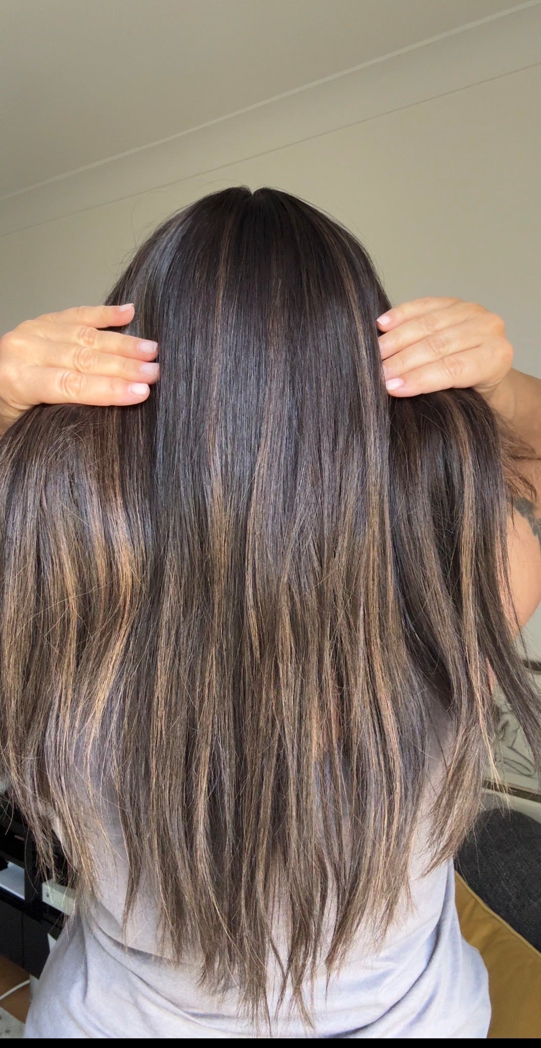 DARK BROWN TOPPER WITH SOFT ASHY HIGHLIGHTS
