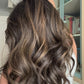 DARK BROWN/SOFT BLACK VIRGIN TOPPER WITH ASHY RIBBON BALAYAGE