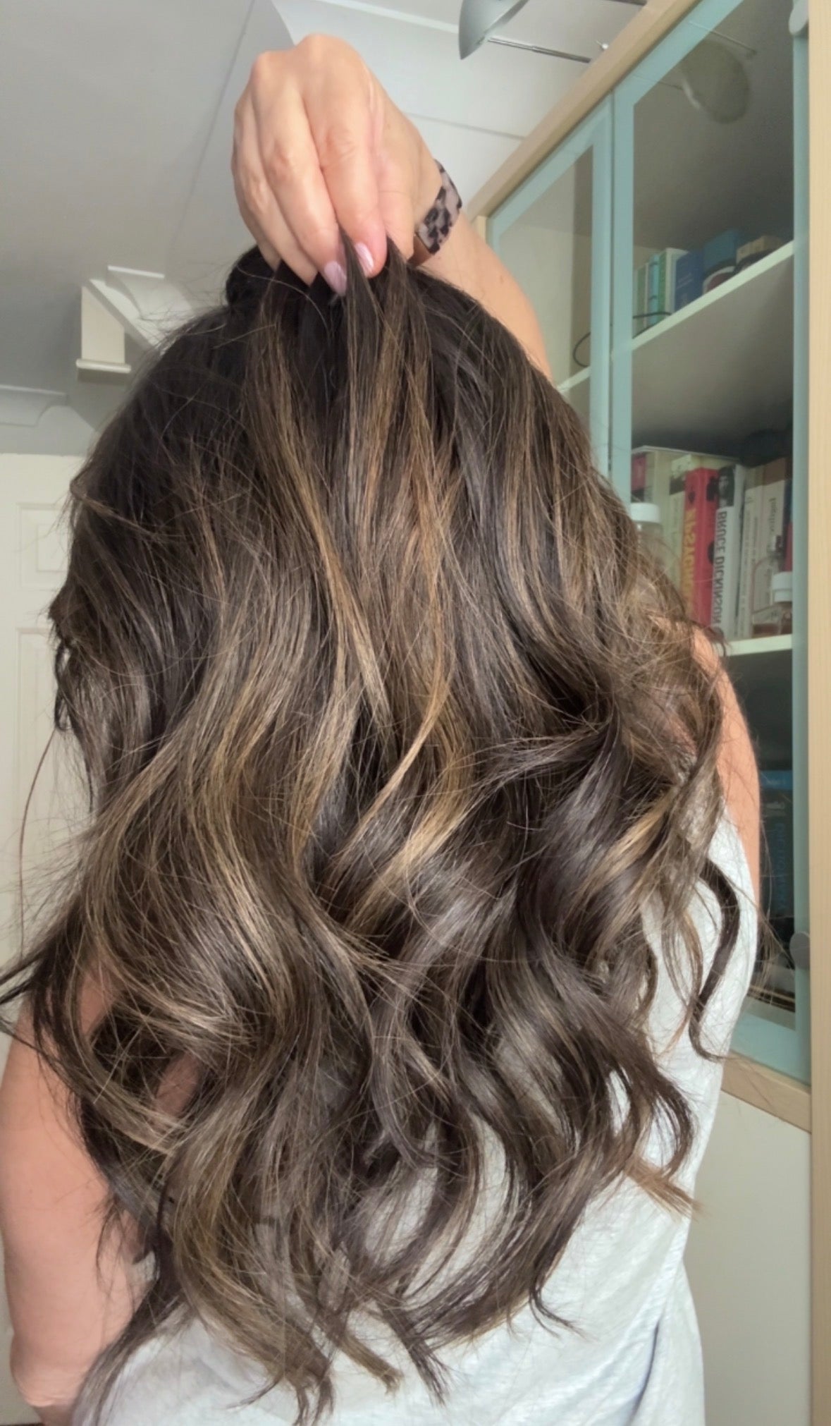 DARK BROWN/SOFT BLACK VIRGIN TOPPER WITH ASHY RIBBON BALAYAGE