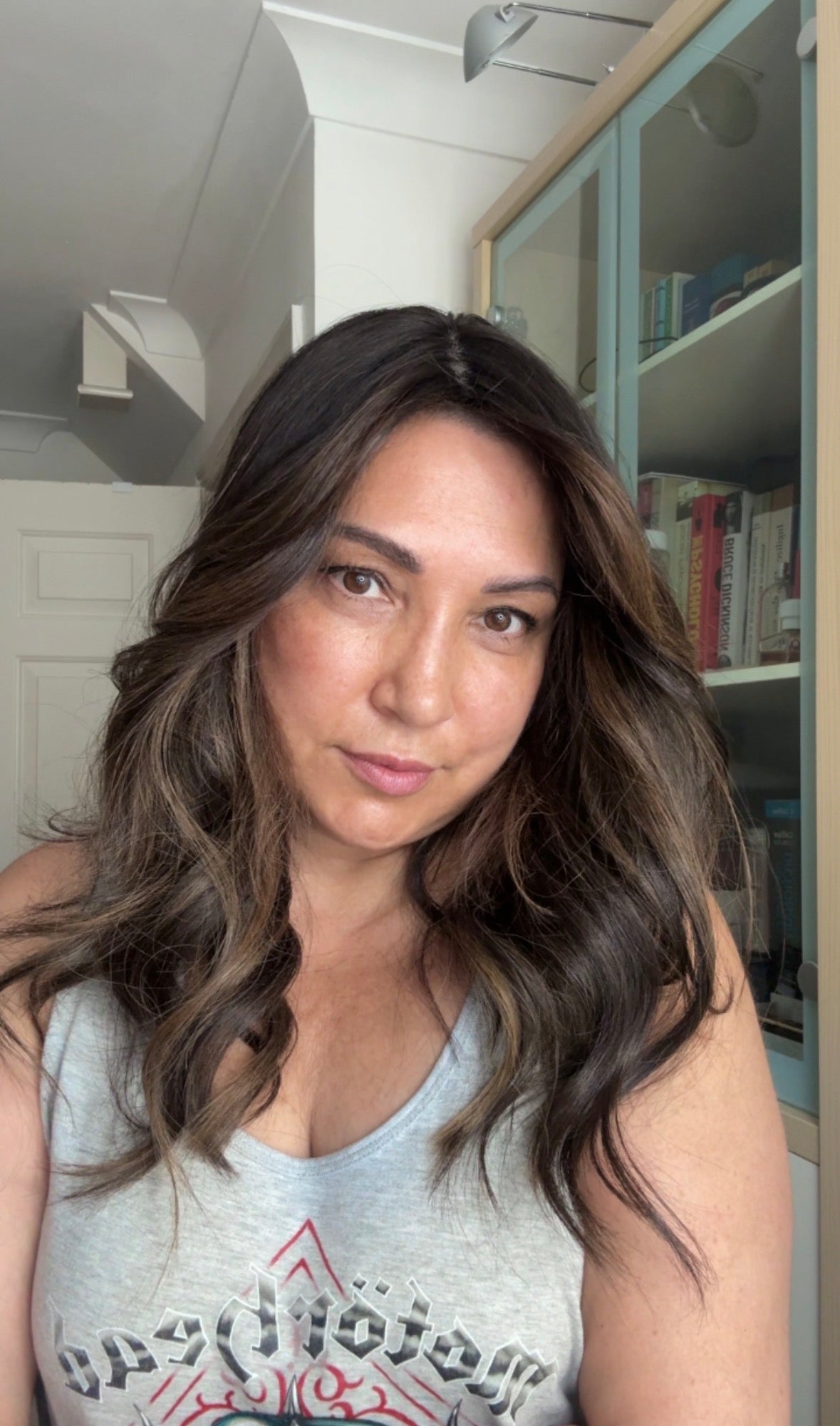 DARK BROWN/SOFT BLACK VIRGIN TOPPER WITH ASHY RIBBON BALAYAGE