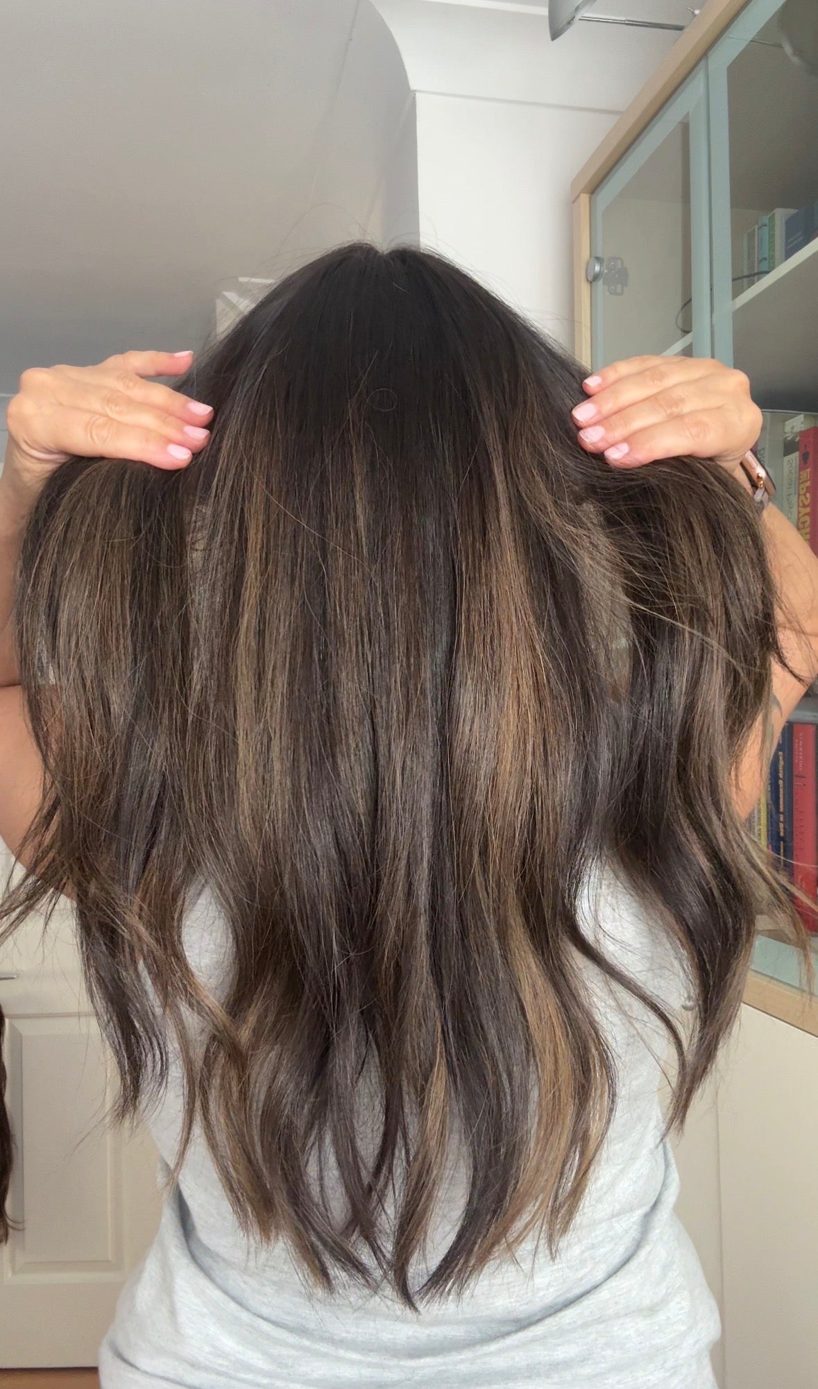 DARK BEOWN/SOFT BLACK VIRGIN TOPPER WITH ASHY RIBBON BALAYAGE