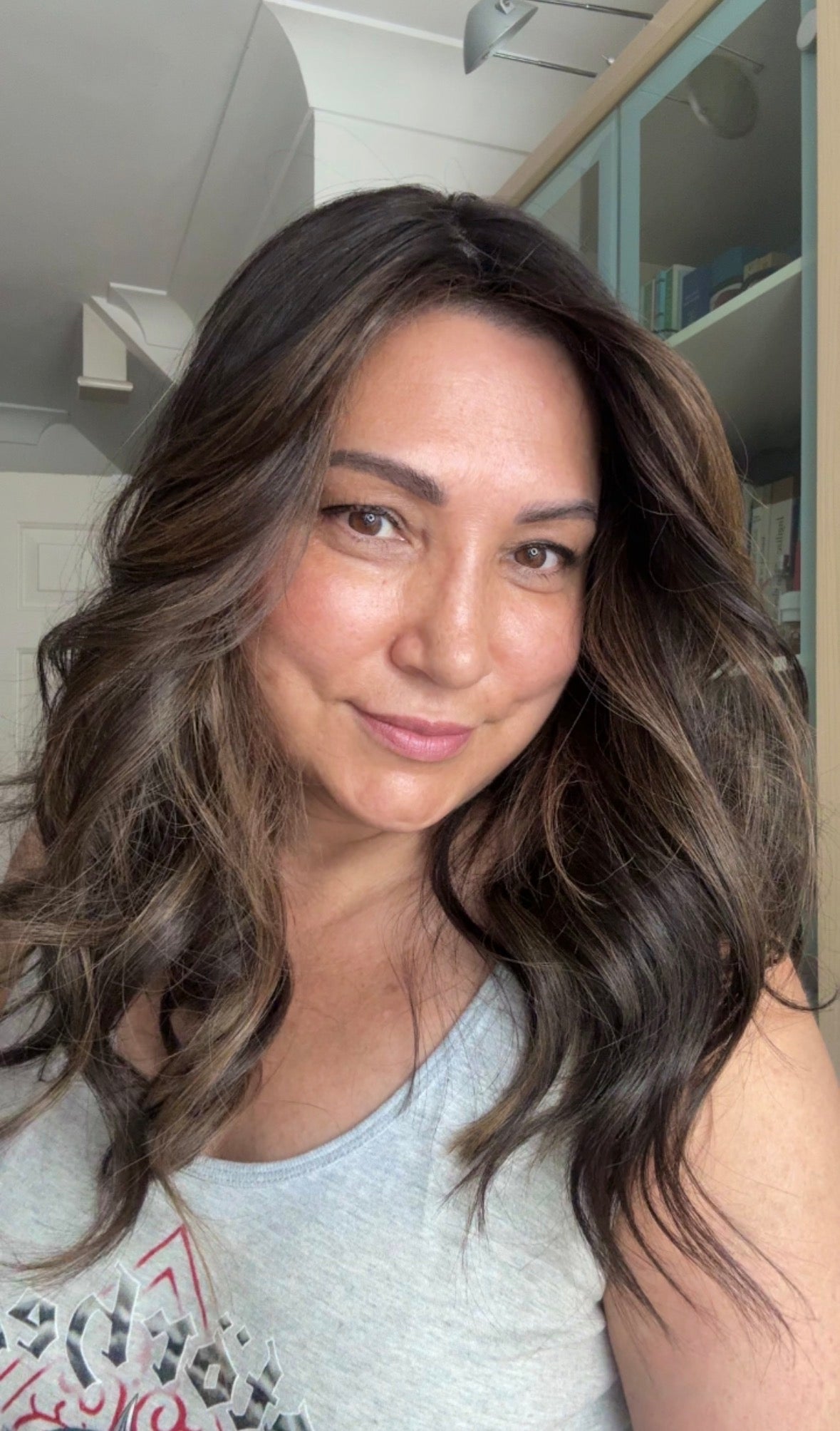 DARK BROWN/SOFT BLACK VIRGIN TOPPER WITH ASHY RIBBON BALAYAGE