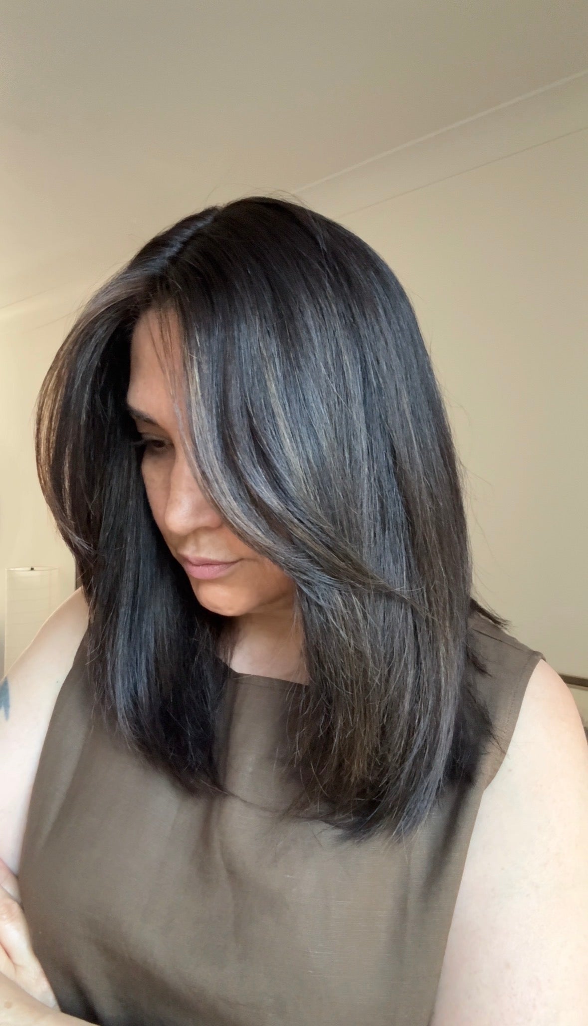 VIRGIN BASE DARK BROWN TOPPER WITH SOFT CARAMEL BALAYAGE