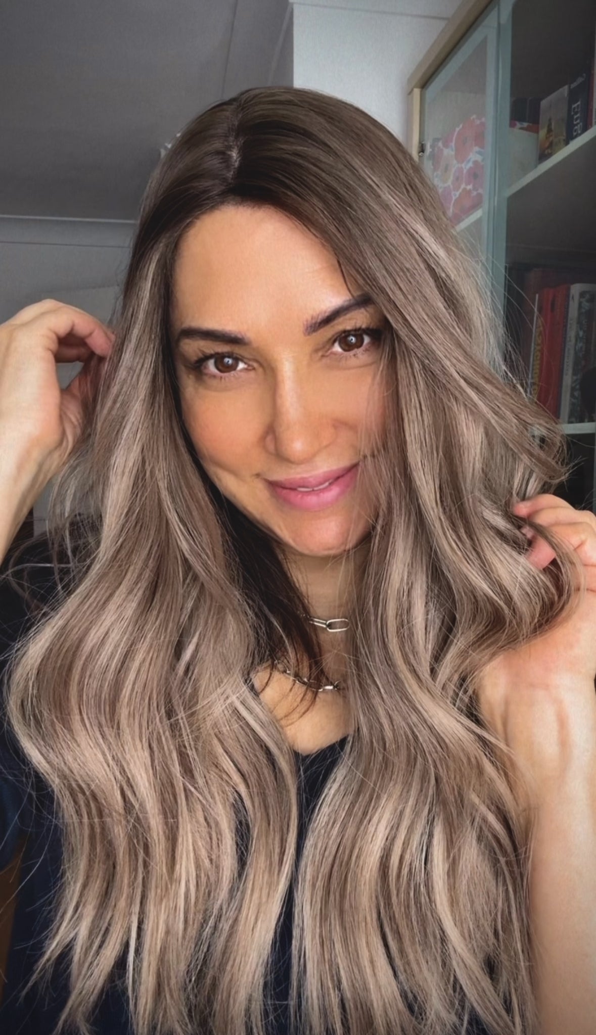 FEATHERLITE ASHY BLONDE TOPPER WITH DARK ROOT/ 2-4 WEEKS PREPARATION TIME