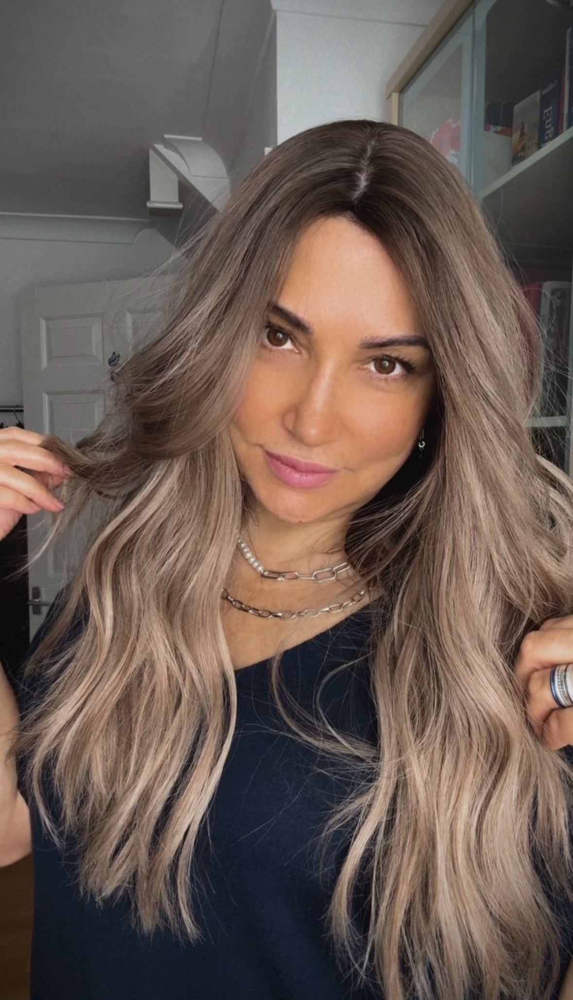 FEATHERLITE ASHY BLONDE TOPPER WITH DARK ROOT/ 2-4 WEEKS PREPARATION TIME