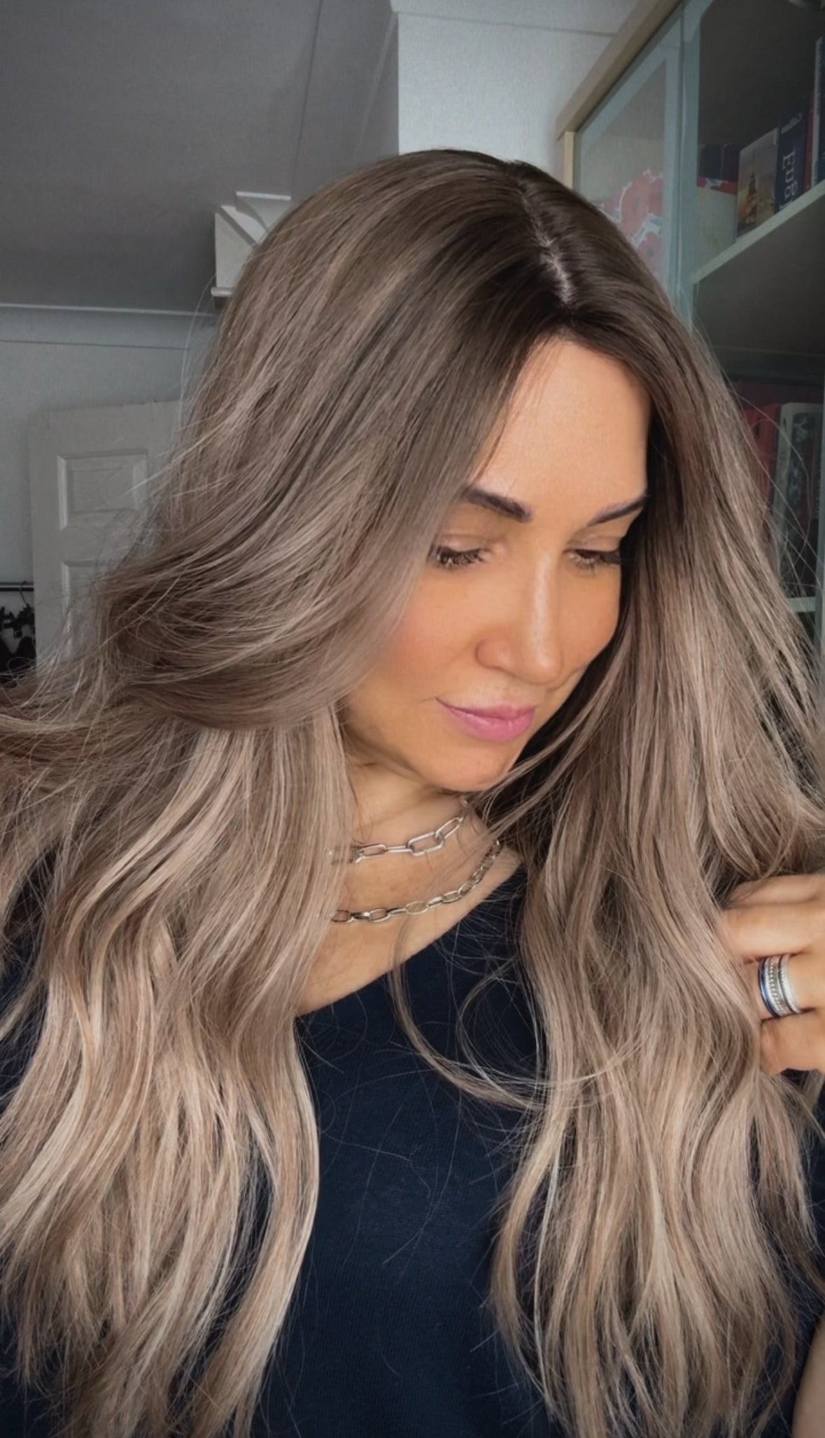 FEATHERLITE ASHY BLONDE TOPPER WITH DARK ROOT/ 2-4 WEEKS PREPARATION TIME