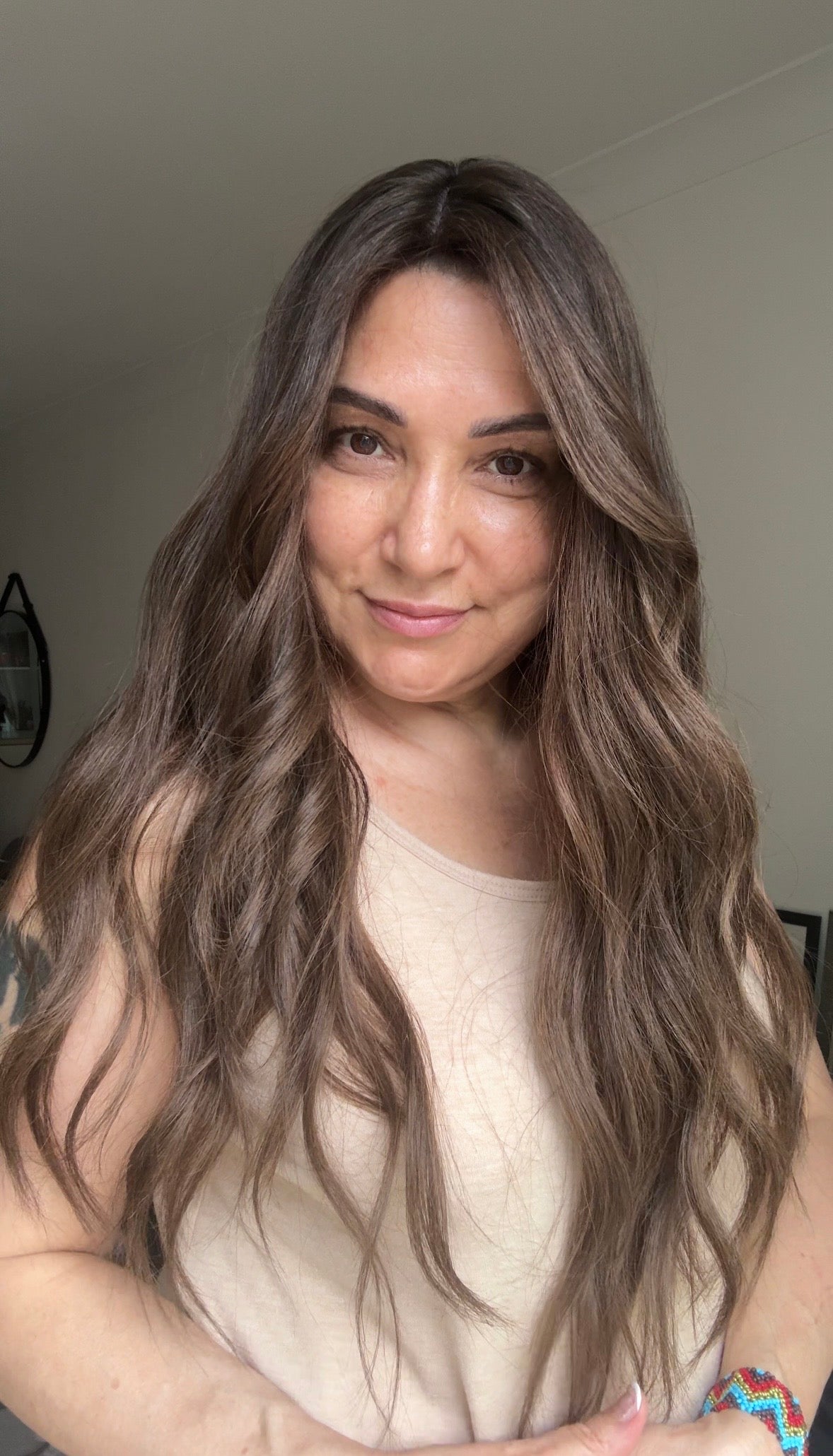 LIGHT BROWN TOPPER WITH SOFT SUBTLE CARAMEL BALAYAGE
