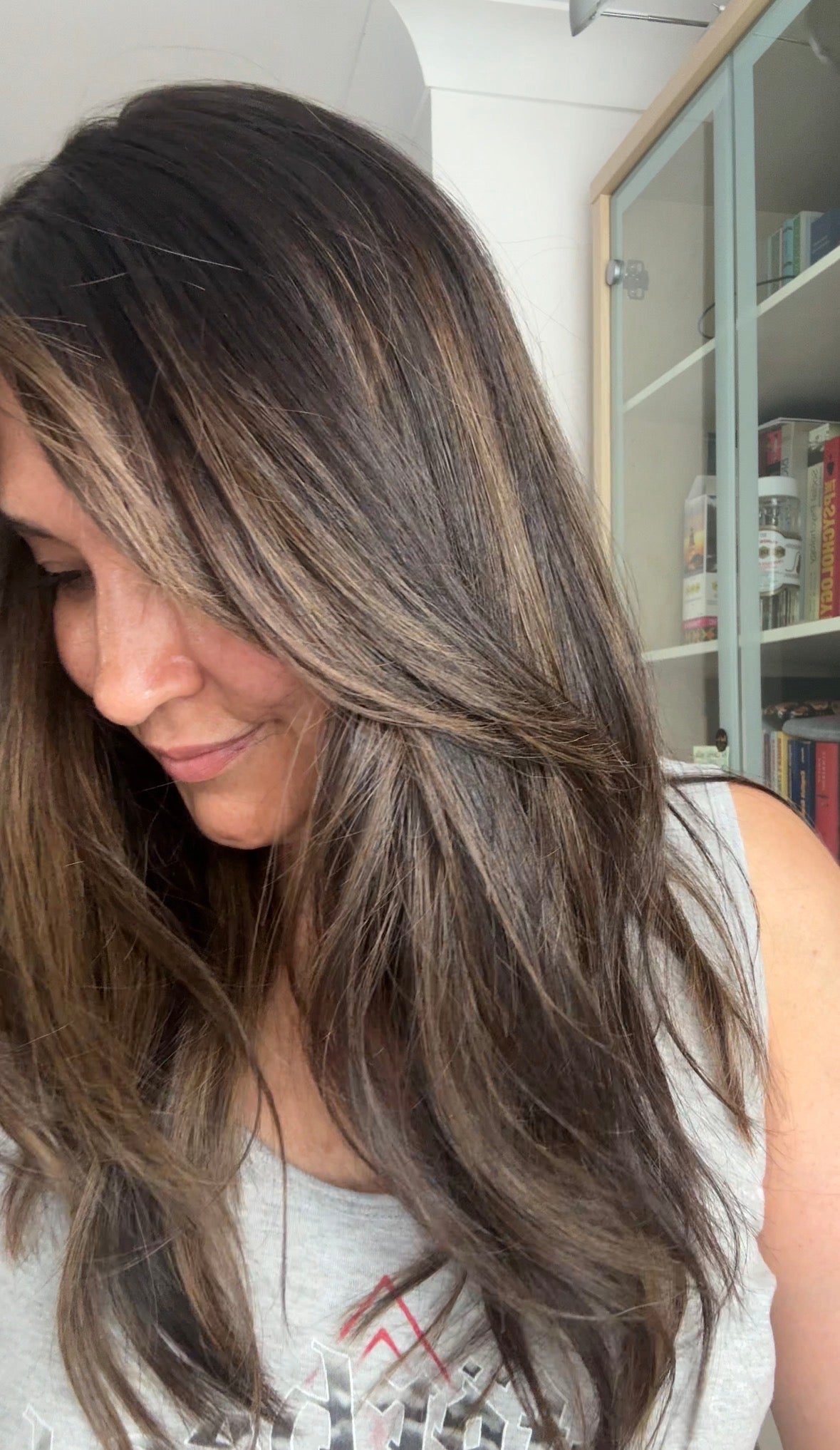 DARK BEOWN/SOFT BLACK VIRGIN TOPPER WITH ASHY RIBBON BALAYAGE