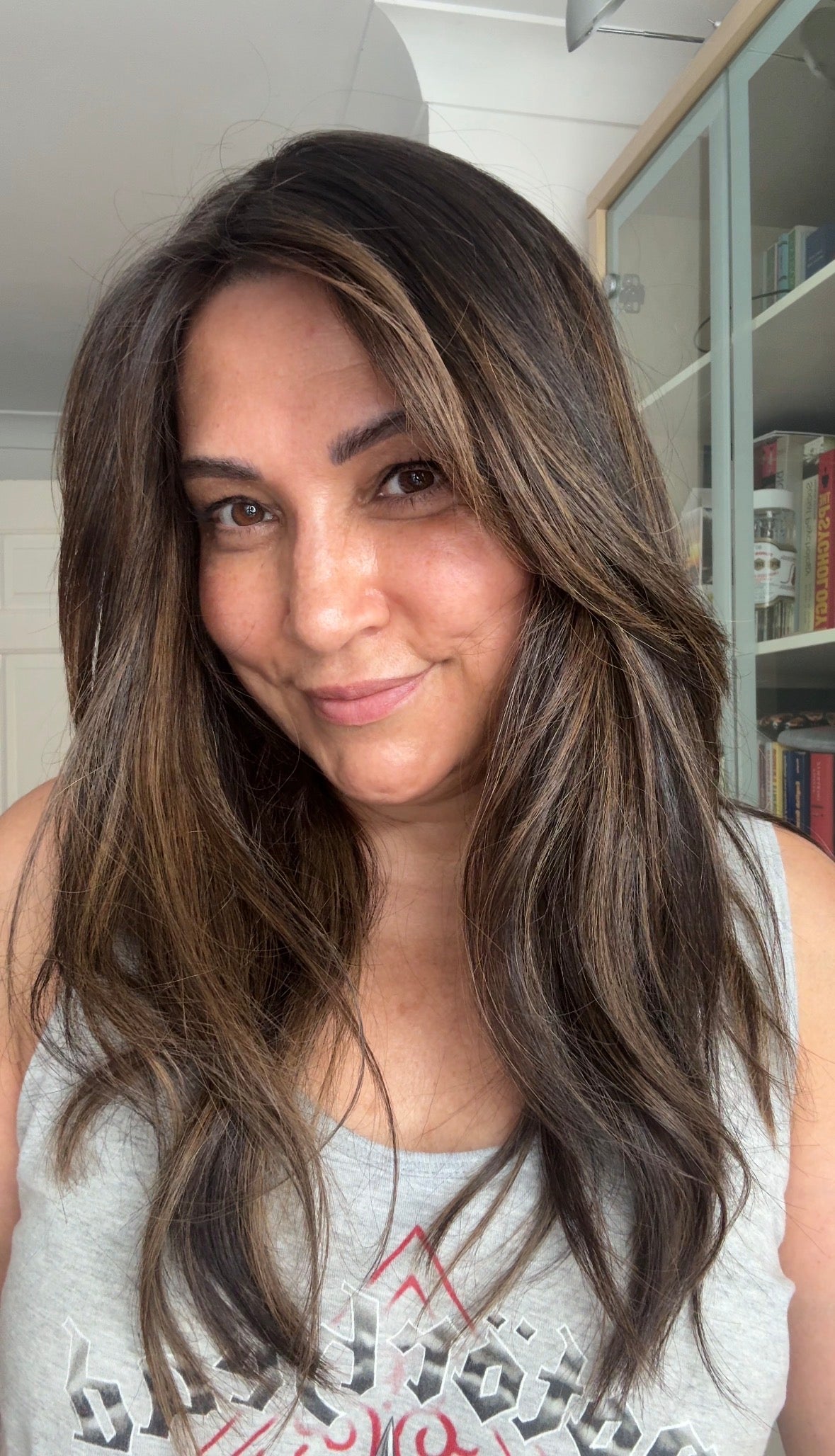 DARK BEOWN/SOFT BLACK VIRGIN TOPPER WITH ASHY RIBBON BALAYAGE