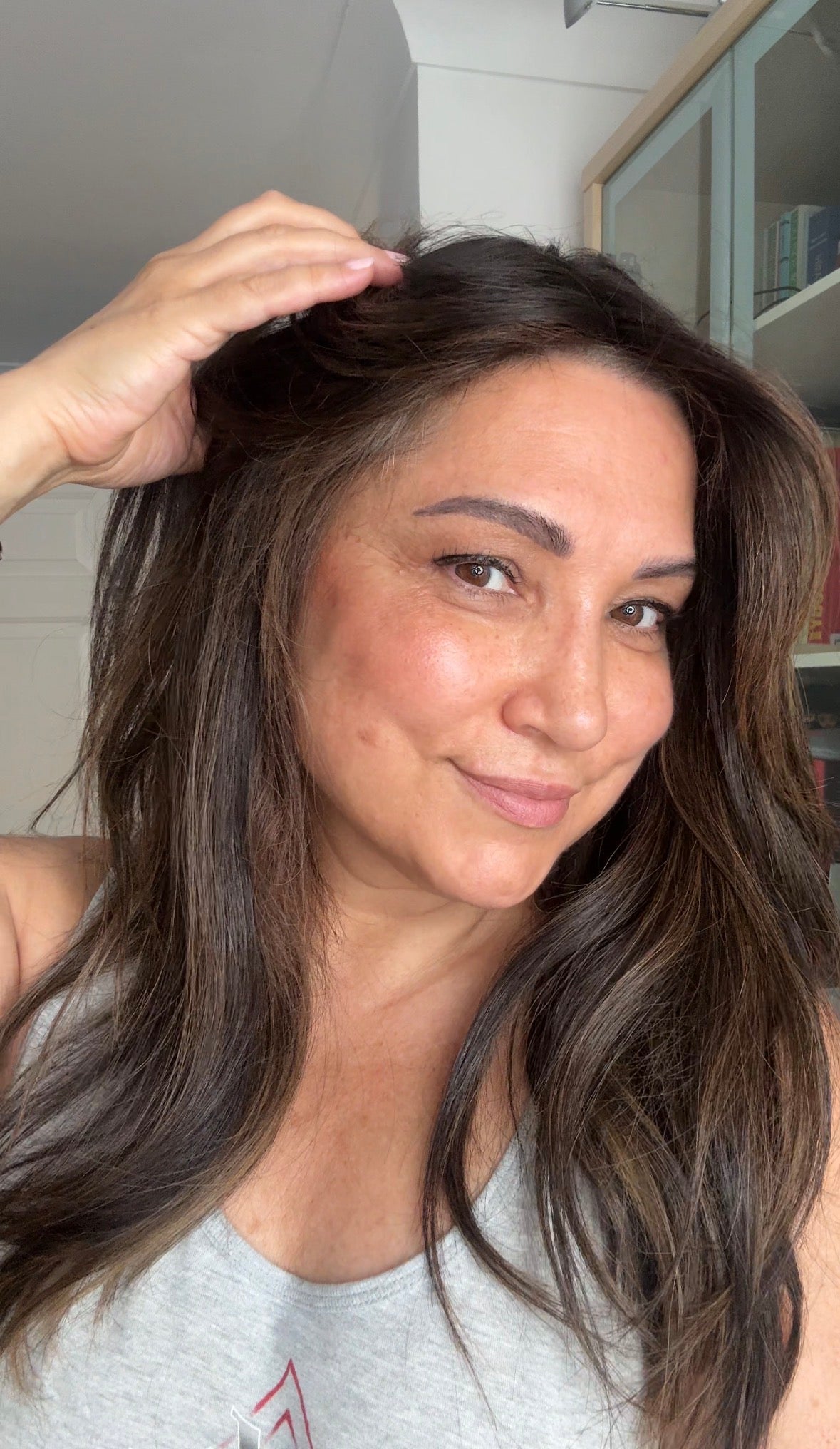 DARK BEOWN/SOFT BLACK VIRGIN TOPPER WITH ASHY RIBBON BALAYAGE