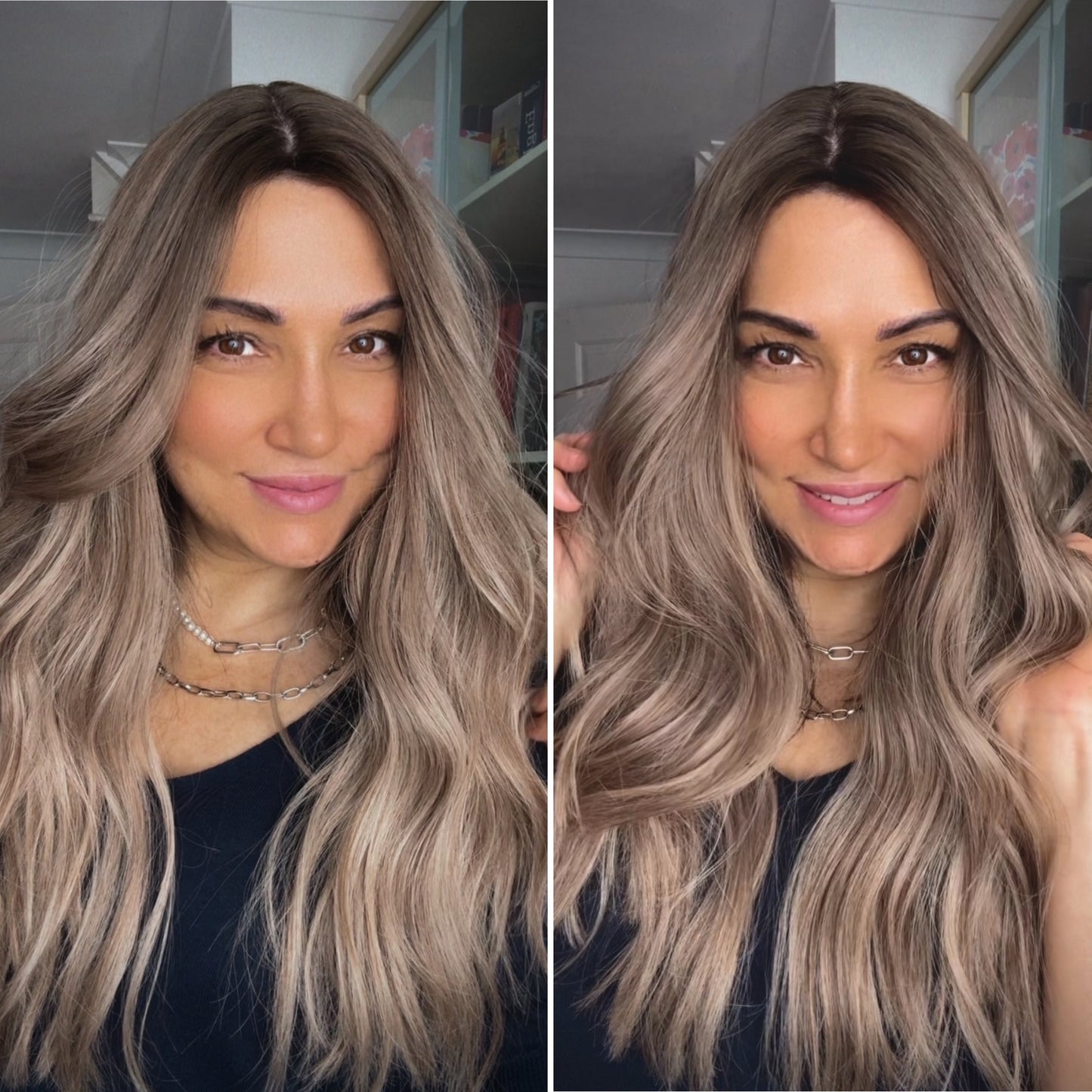 FEATHERLITE ASHY BLONDE TOPPER WITH DARK ROOT/ 2-4 WEEKS PREPARATION TIME