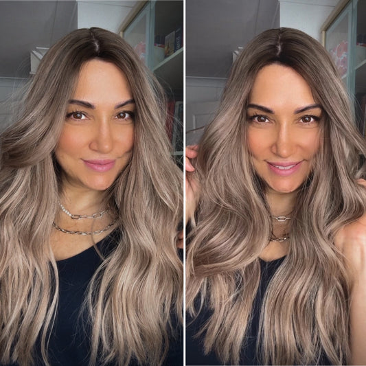 FEATHERLITE ASHY BLONDE TOPPER WITH DARK ROOT/ 2-4 WEEKS PREPARATION TIME