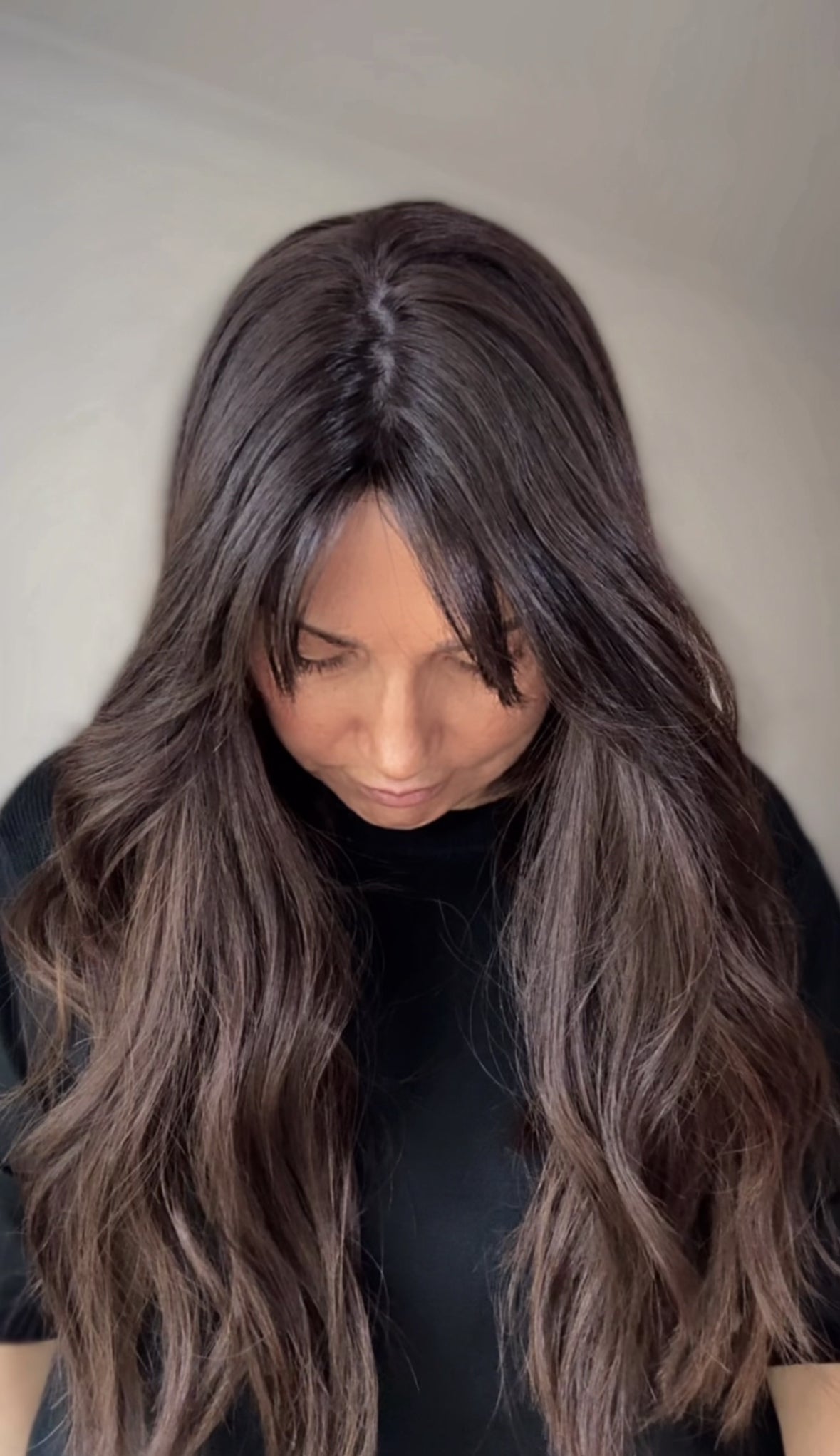 FEATHERLITE VIRGIN BROWN TOPPER WITH SUBTLE CARAMEL BALAYAGE