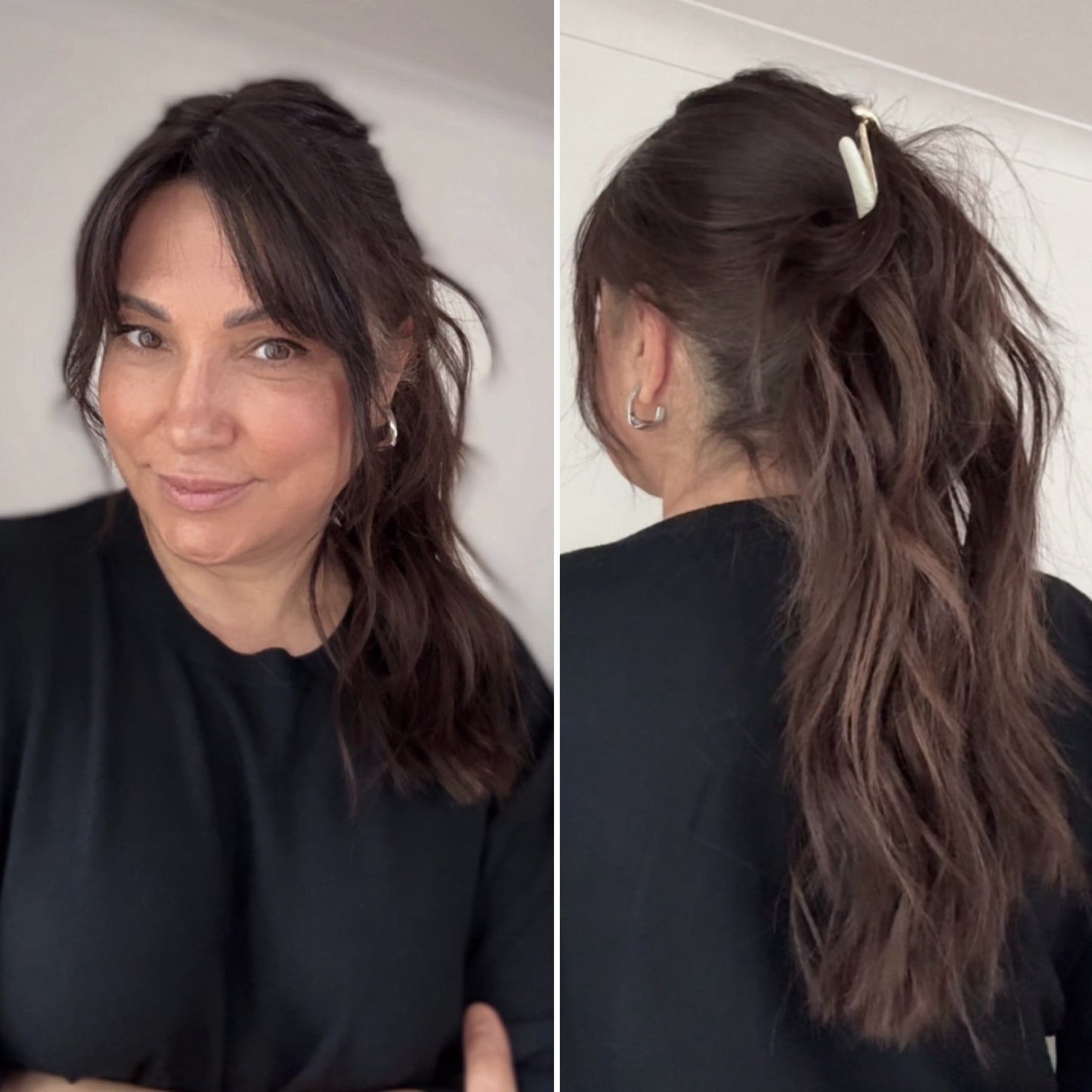 FEATHERLITE VIRGIN BROWN TOPPER WITH SUBTLE CARAMEL BALAYAGE