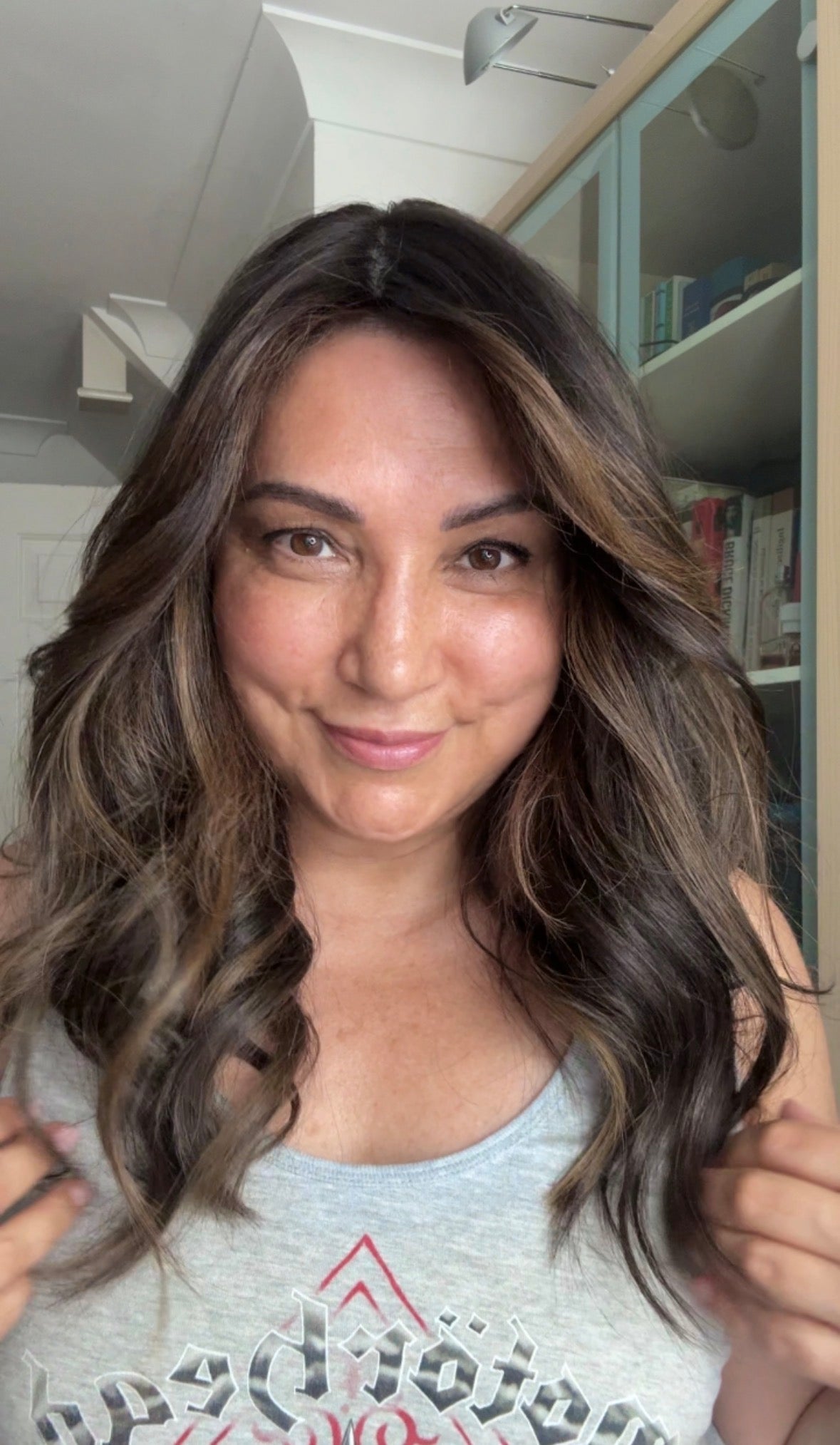 DARK BROWN/SOFT BLACK VIRGIN TOPPER WITH ASHY RIBBON BALAYAGE