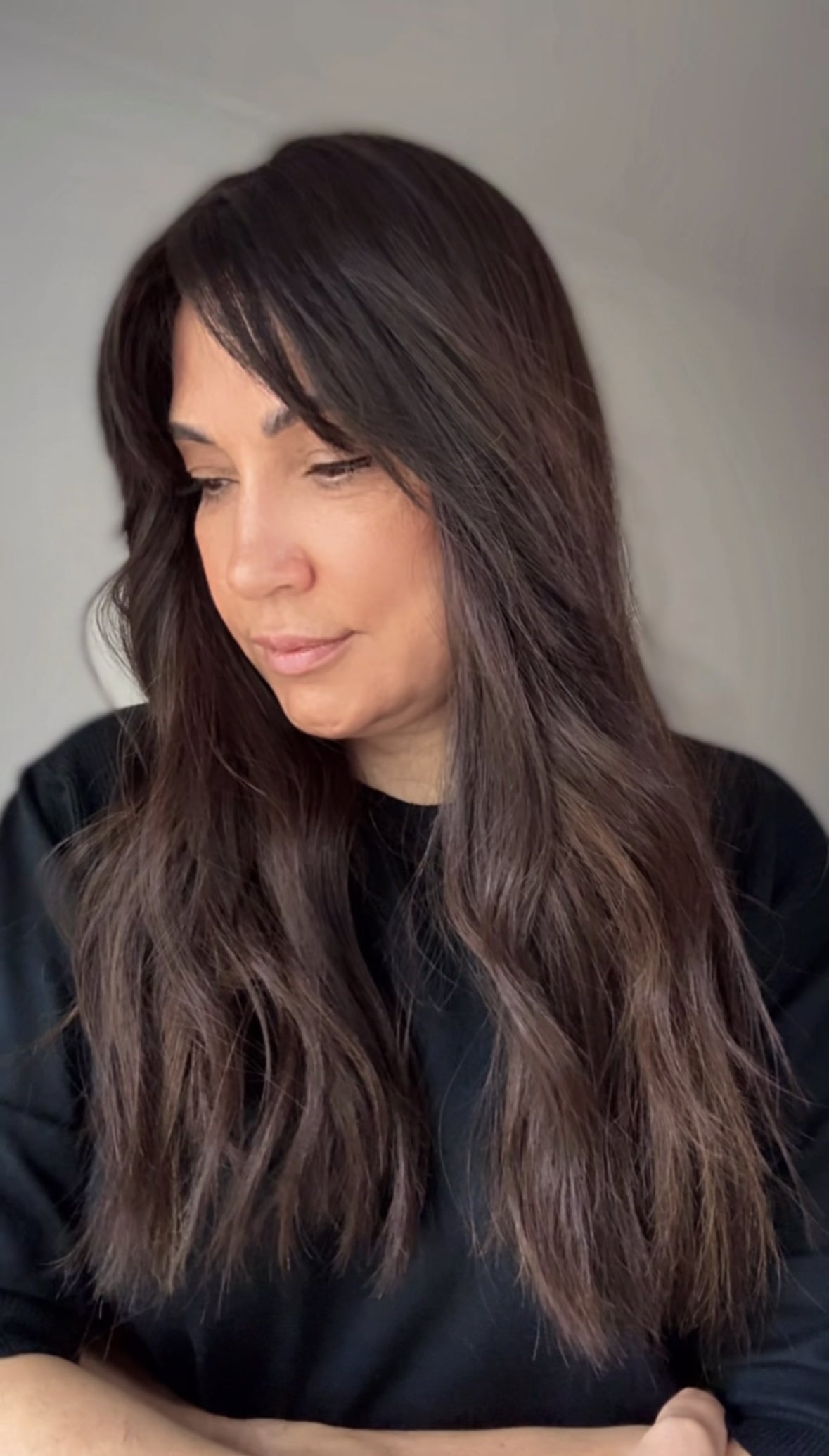 FEATHERLITE VIRGIN BROWN TOPPER WITH SUBTLE CARAMEL BALAYAGE